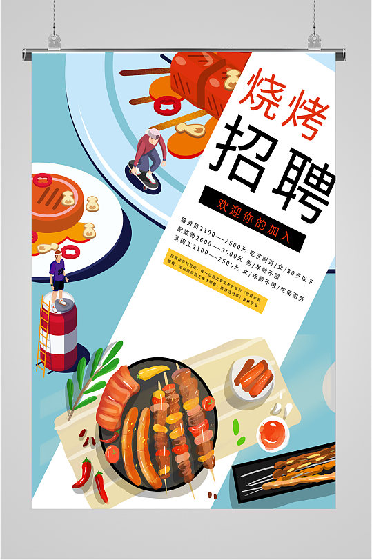 烧烤招聘烧烤师傅海报