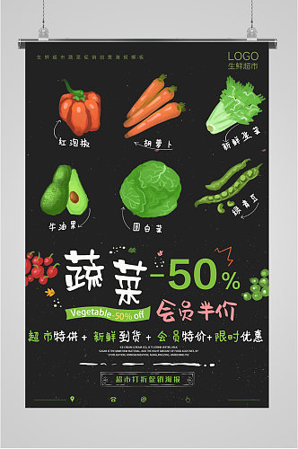 蔬菜会员半价活动海报