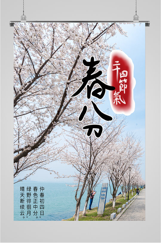 春分桃树背景海报