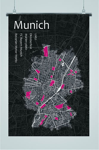 慕尼黑地图黑色海报