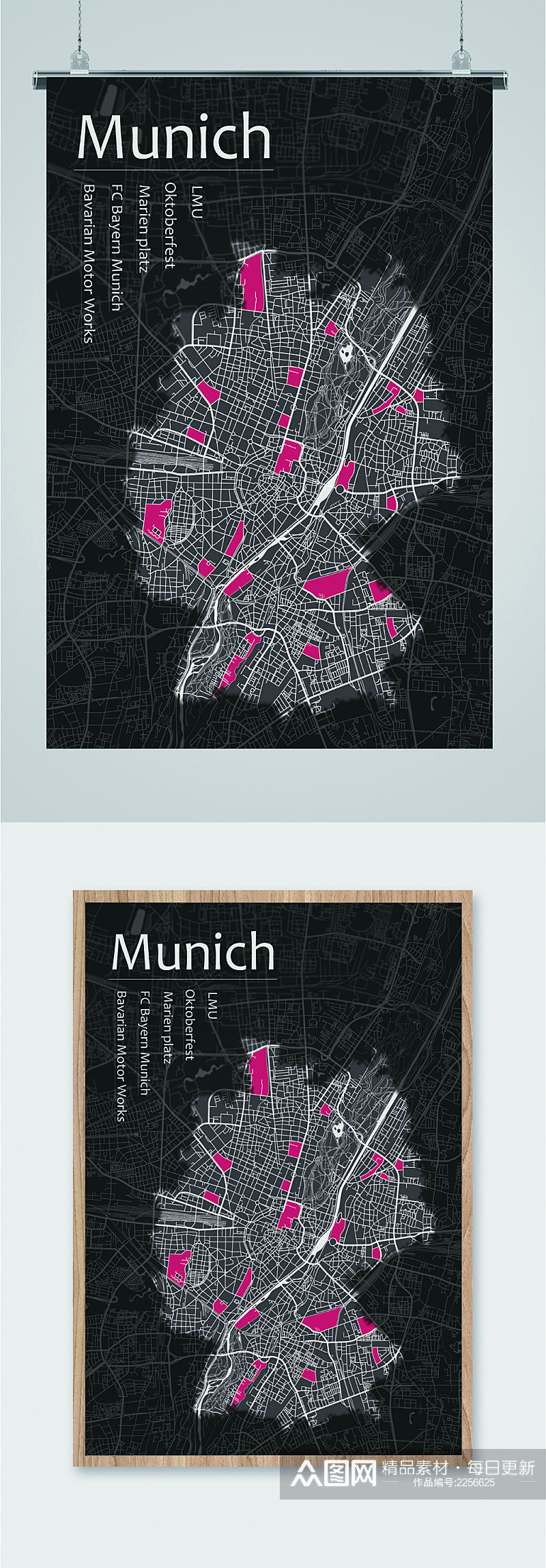 慕尼黑地图黑色海报素材