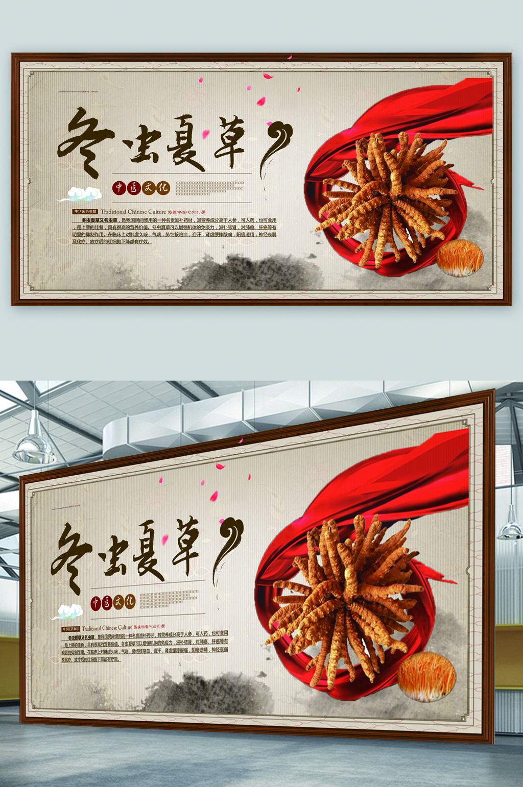 冬虫夏草养生展板海报素材