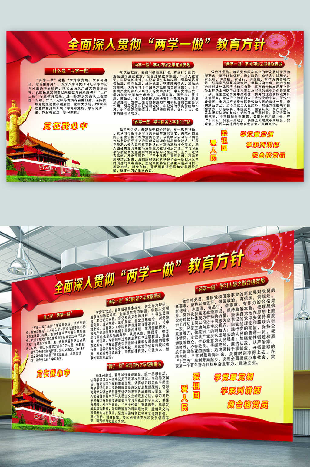 全面贯彻两学一做方针展板素材