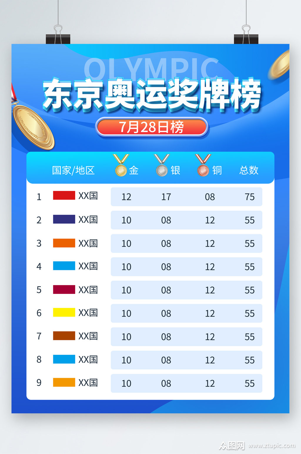 东京奥运会奖牌榜奥运会海报