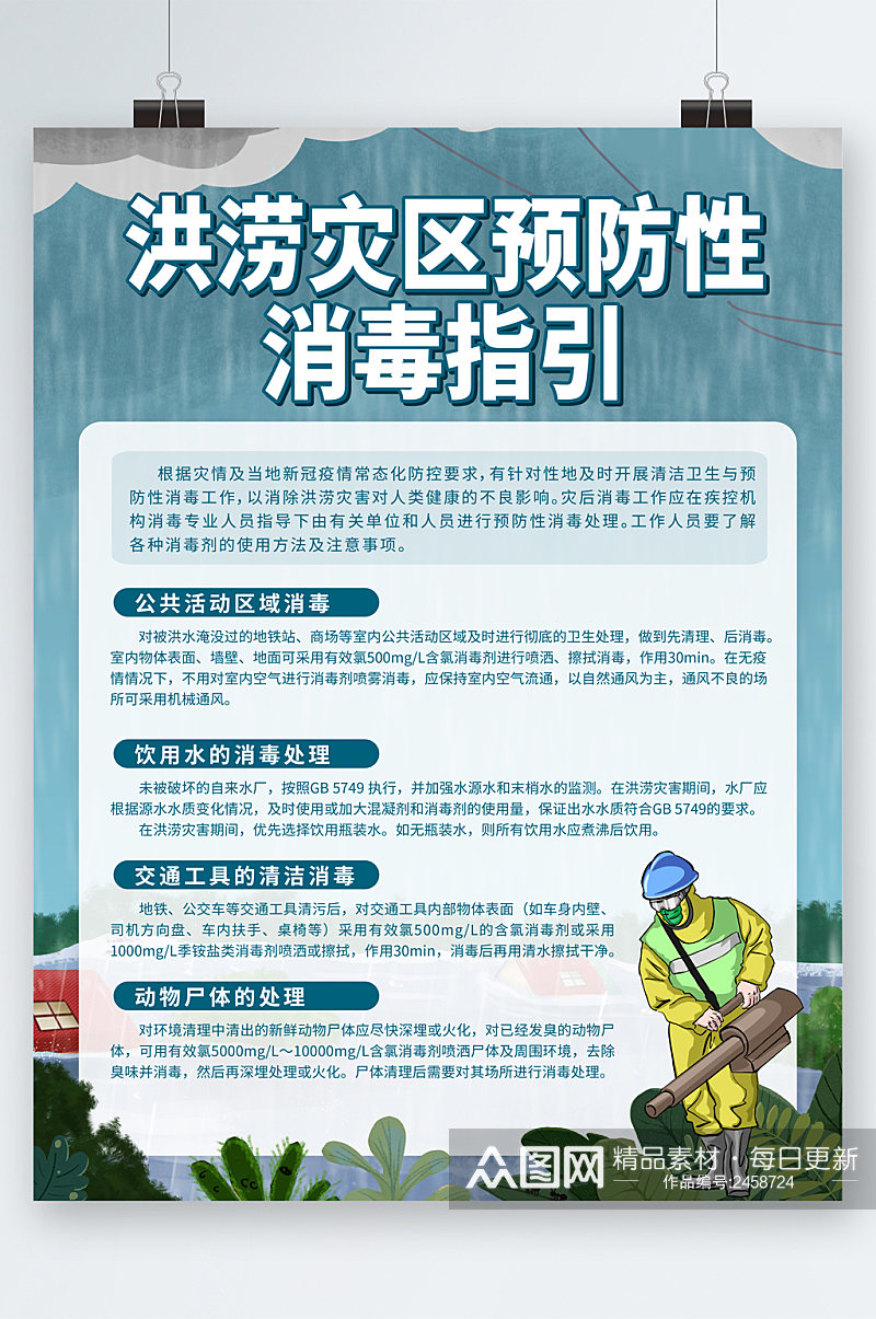 洪涝灾区预防性消毒指引海报素材