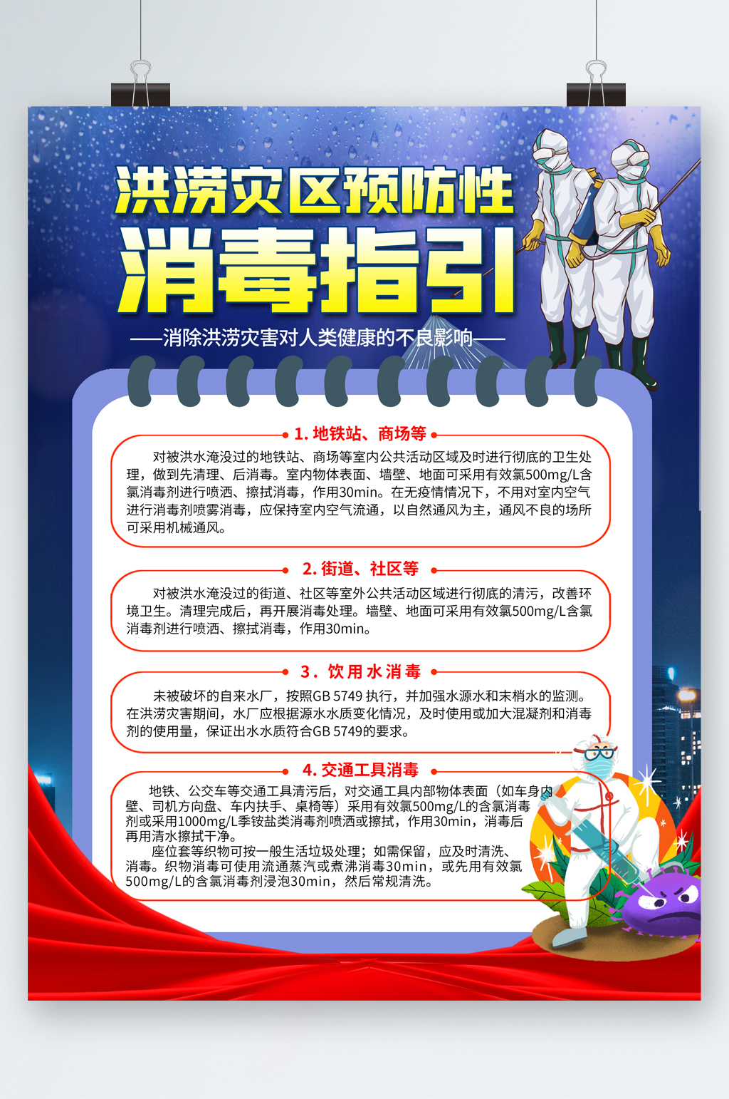 洪涝灾区消毒指引海报素材
