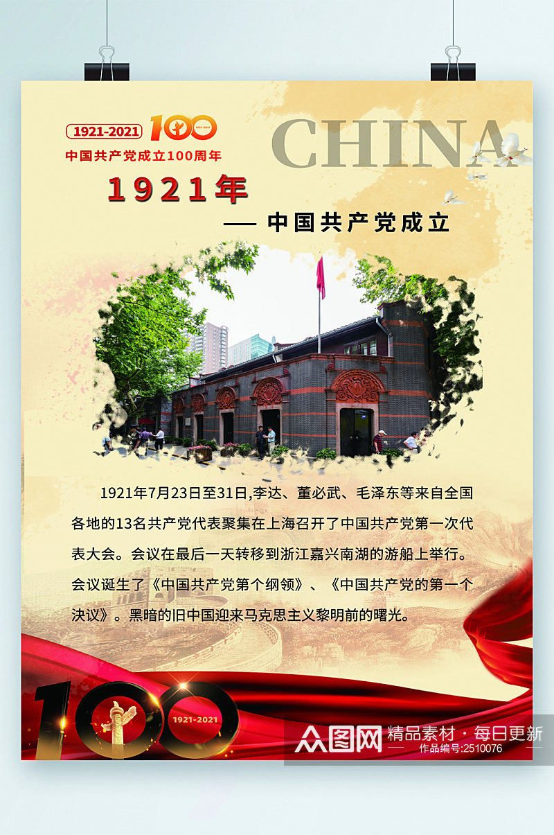 中国共产党成立海报素材