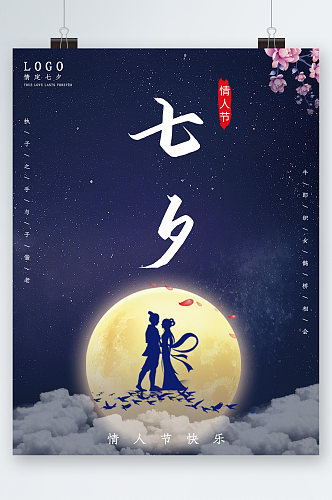 七夕情人节快乐海报