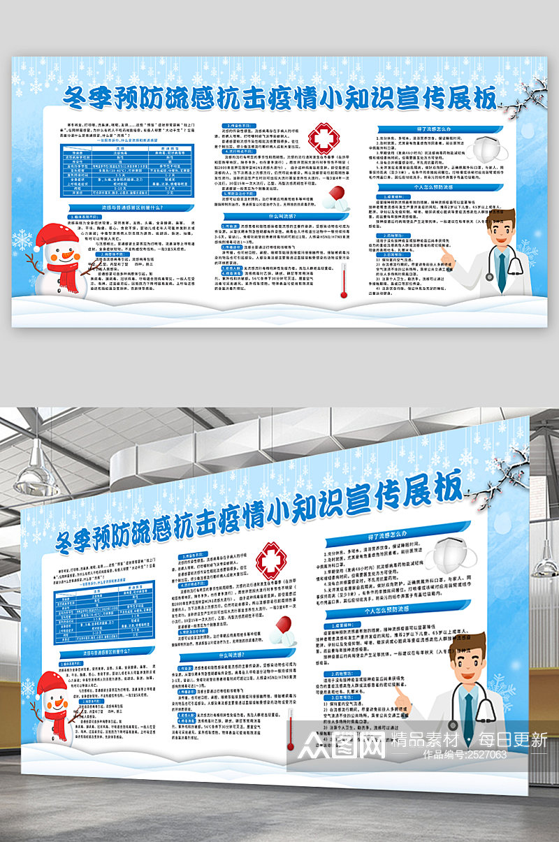 冬季预防流感抗击病毒疫情小知识展板素材