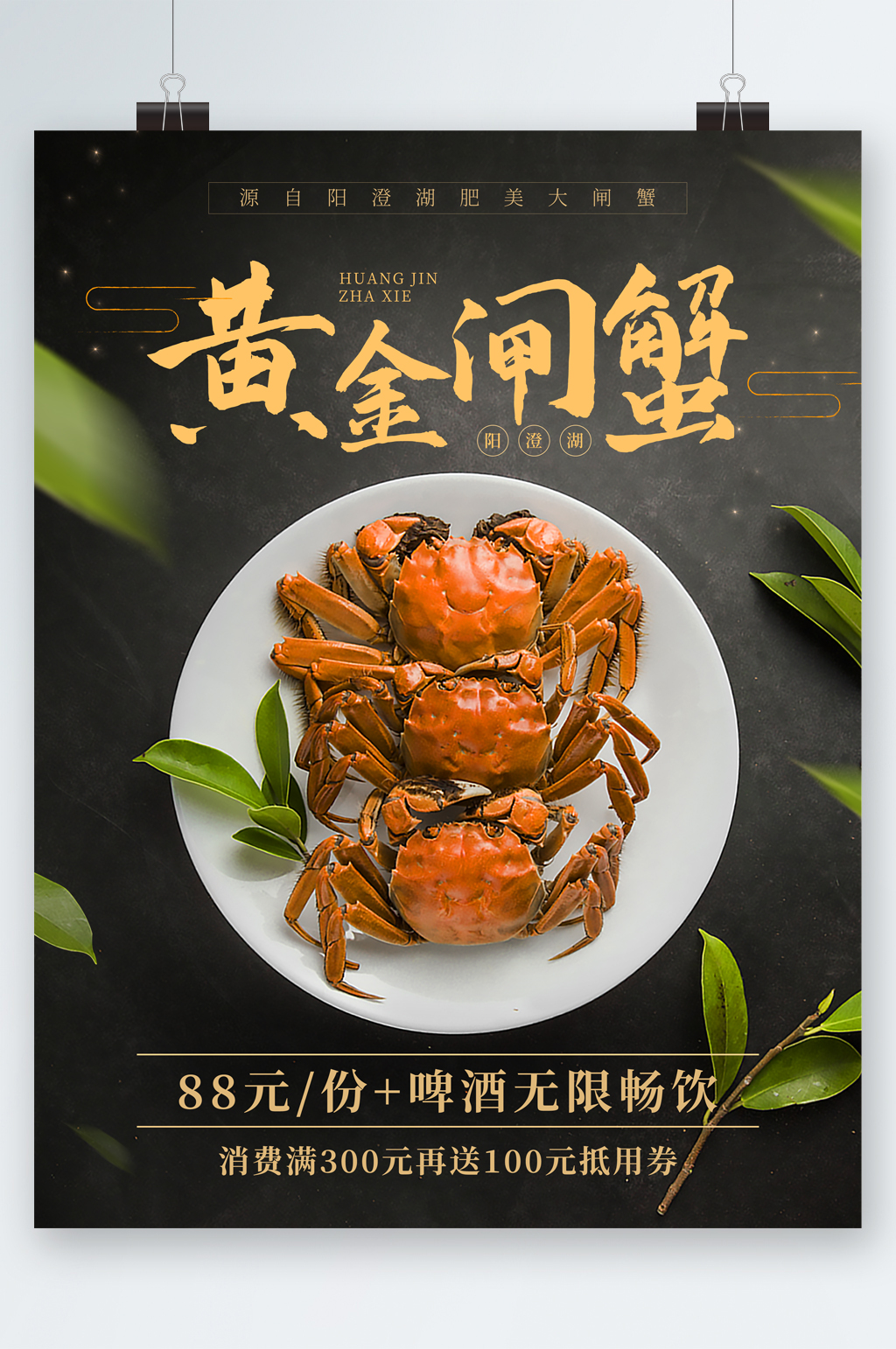 黄金大闸蟹啤酒畅饮海报素材