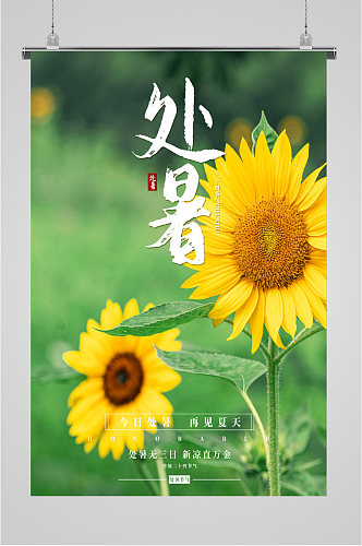 处暑节气向日葵小清新海报