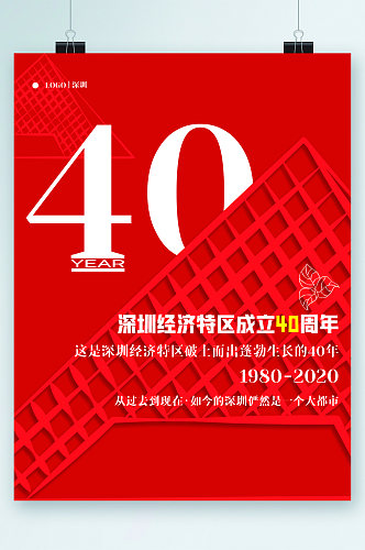 深圳经济特区成立四十周年红色海报