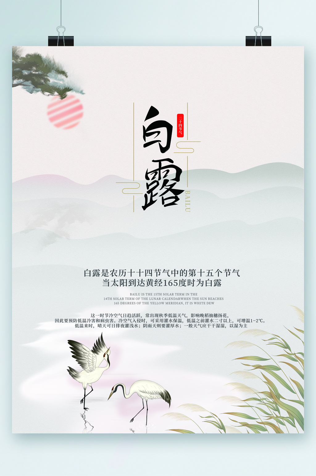 白露节气小清新卡通海报素材