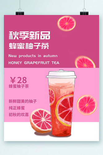 蜂蜜柚子茶手绘清新海报