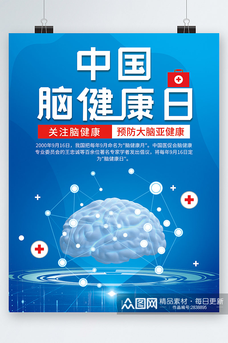 中国脑健康日关注健康海报素材