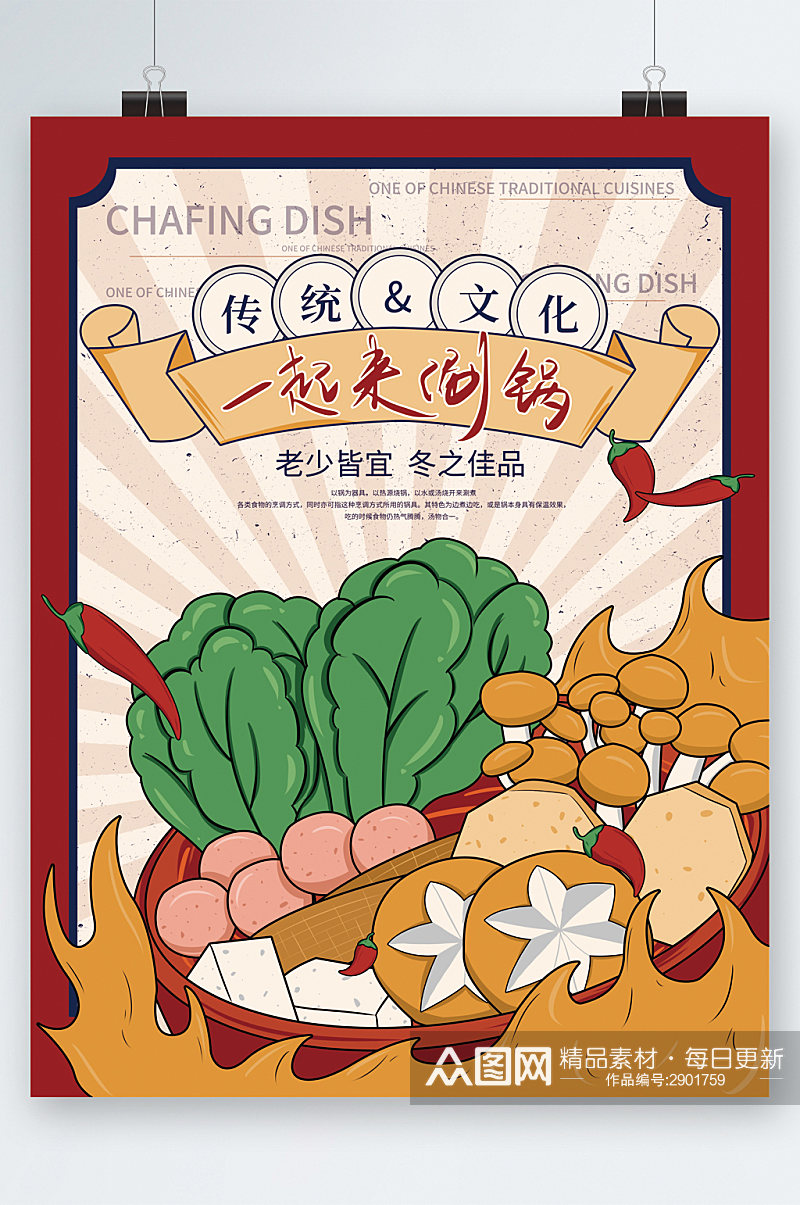 传统文化涮锅美食卡通海报素材