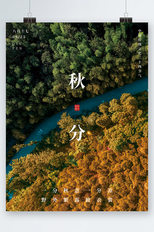 秋分节气树林风景海报