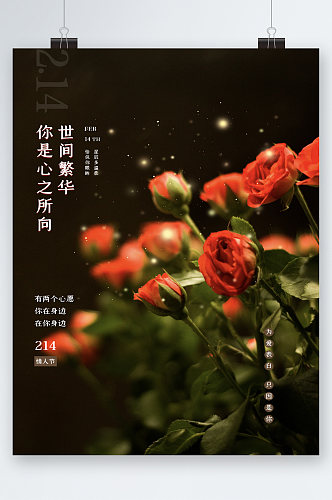 世间繁华玫瑰花情人节海报