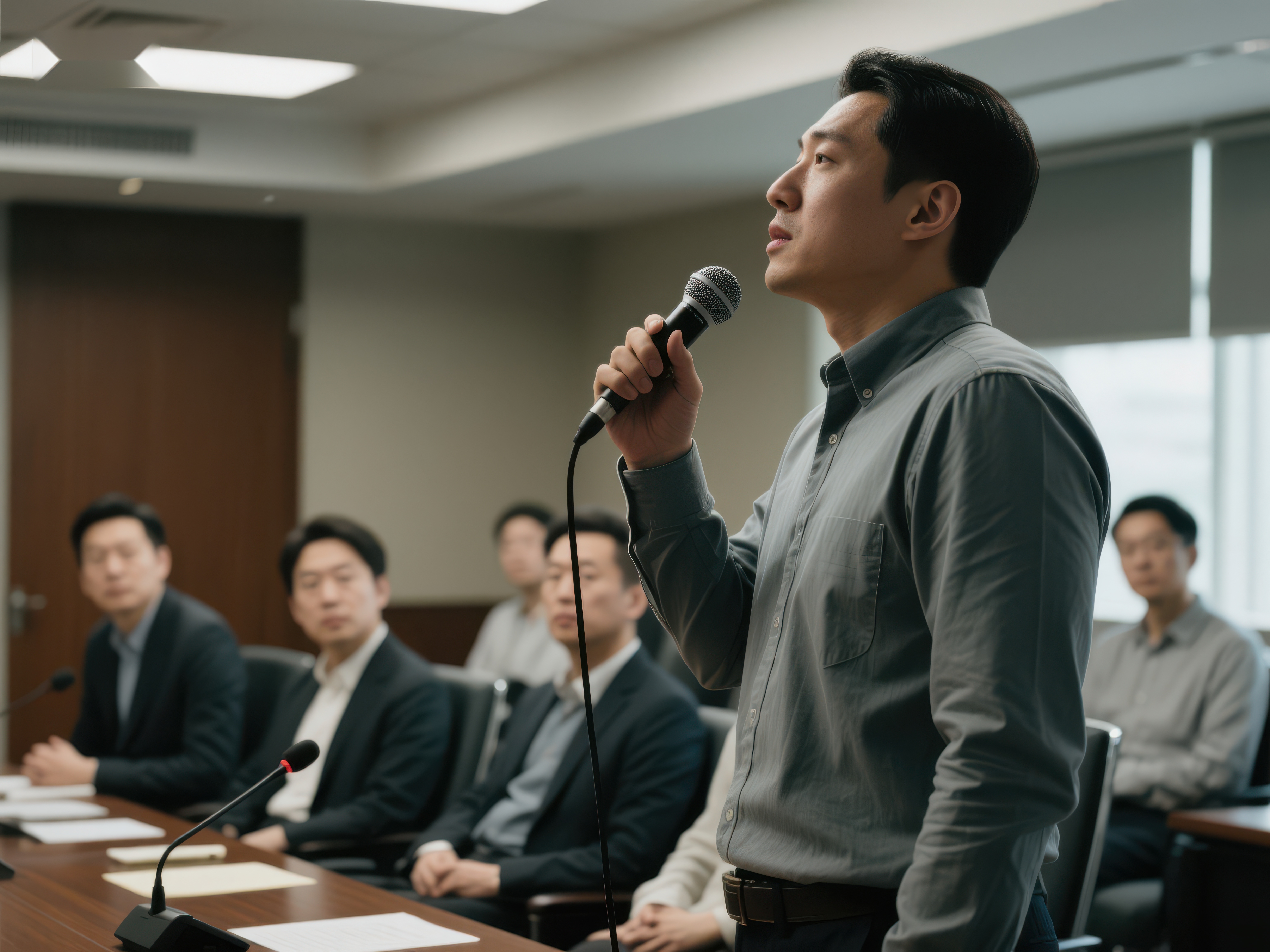 会议室中一人发言众人聆听素材