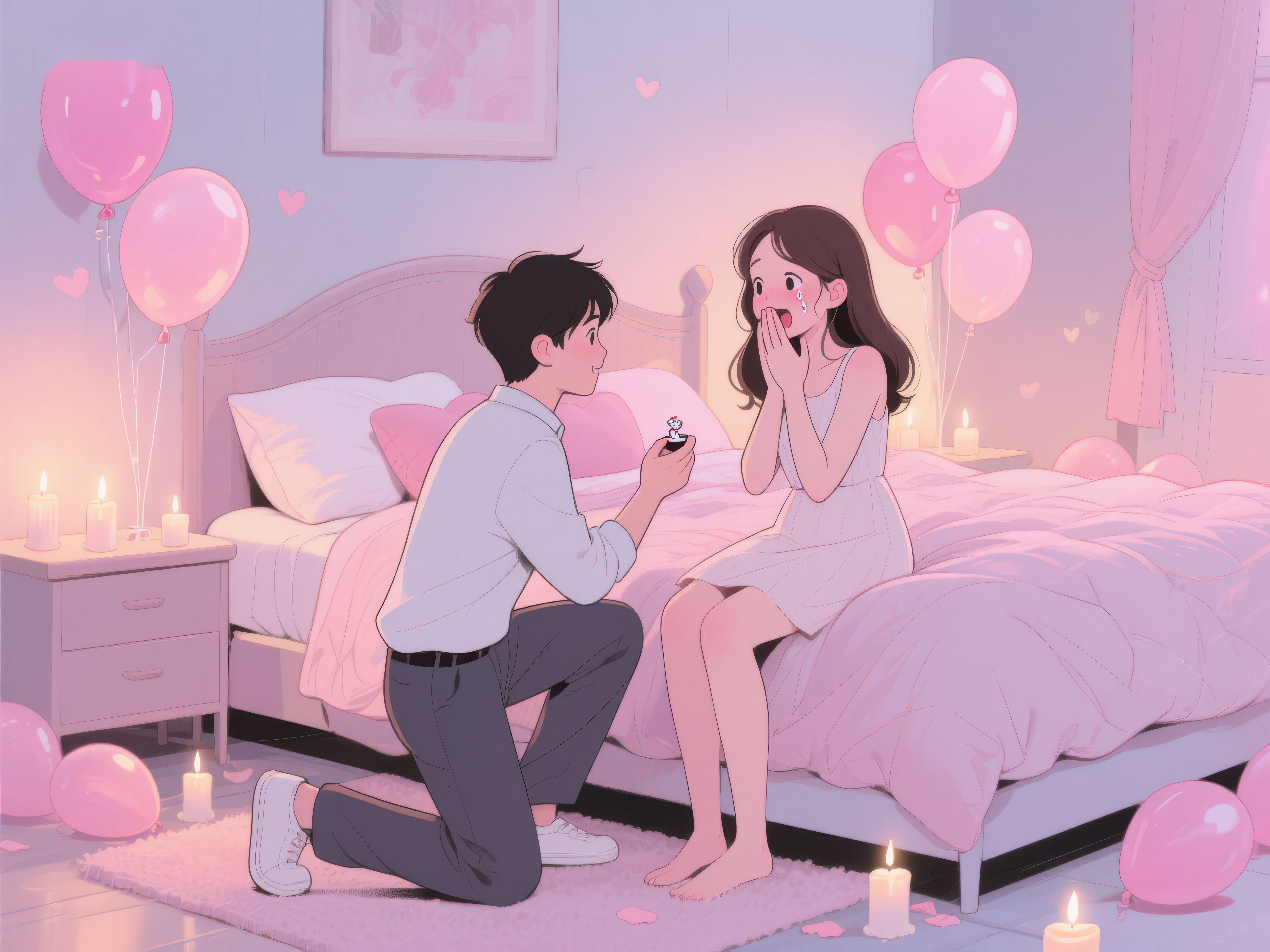 浪漫求婚场景温馨卧室布置素材