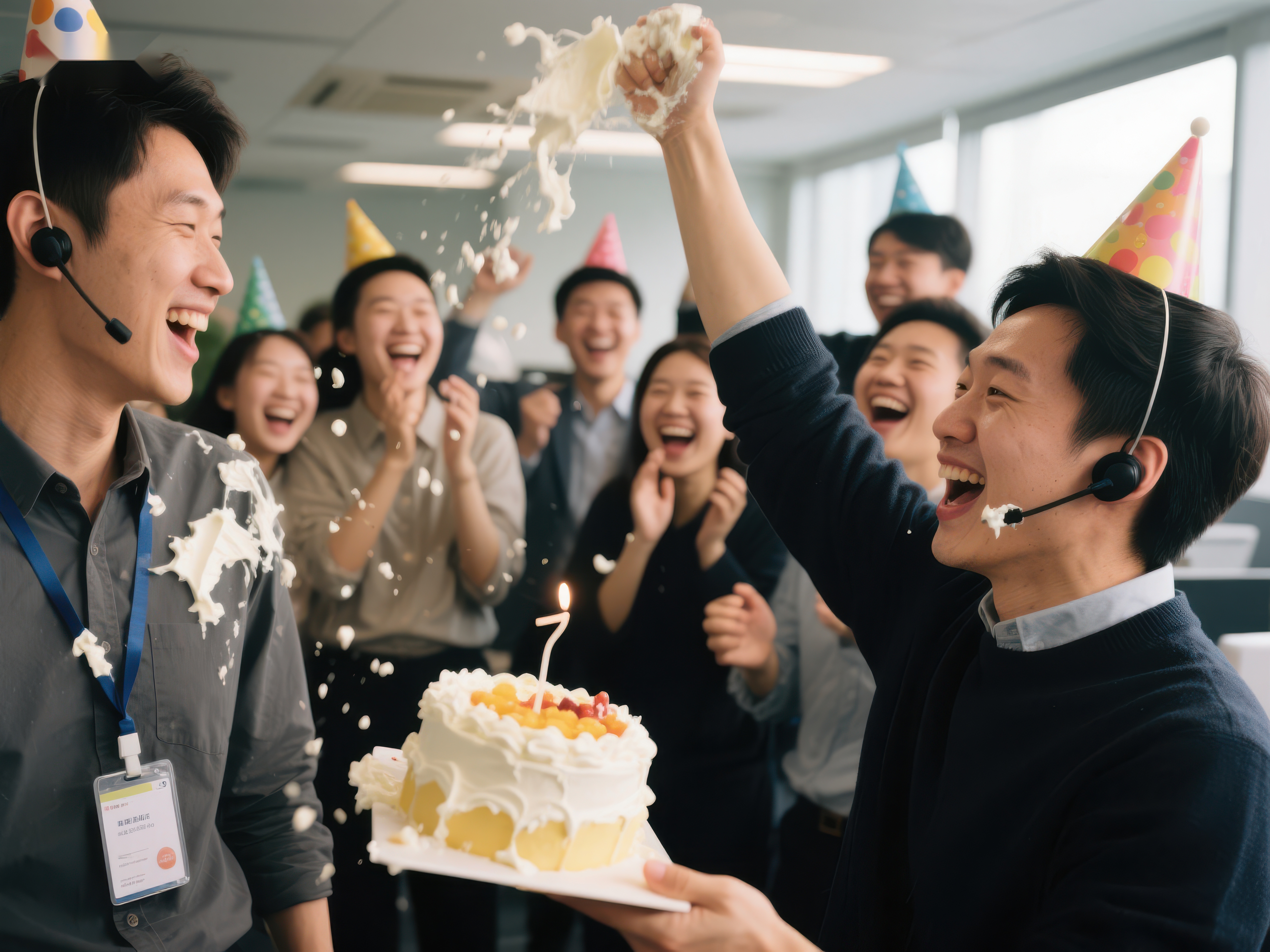 办公室庆祝生日同事共享欢乐时刻素材
