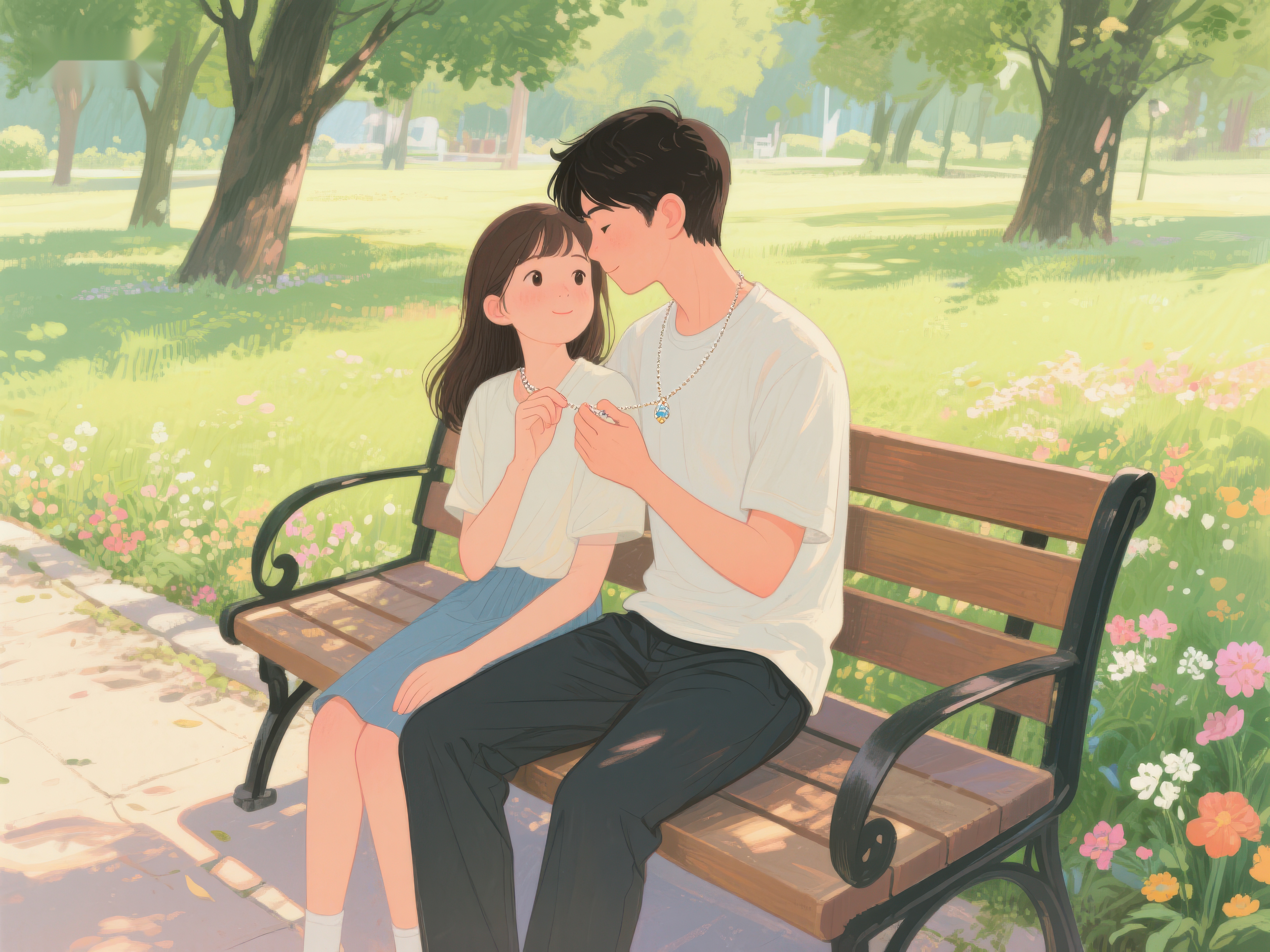 公园长椅上的温馨时刻素材