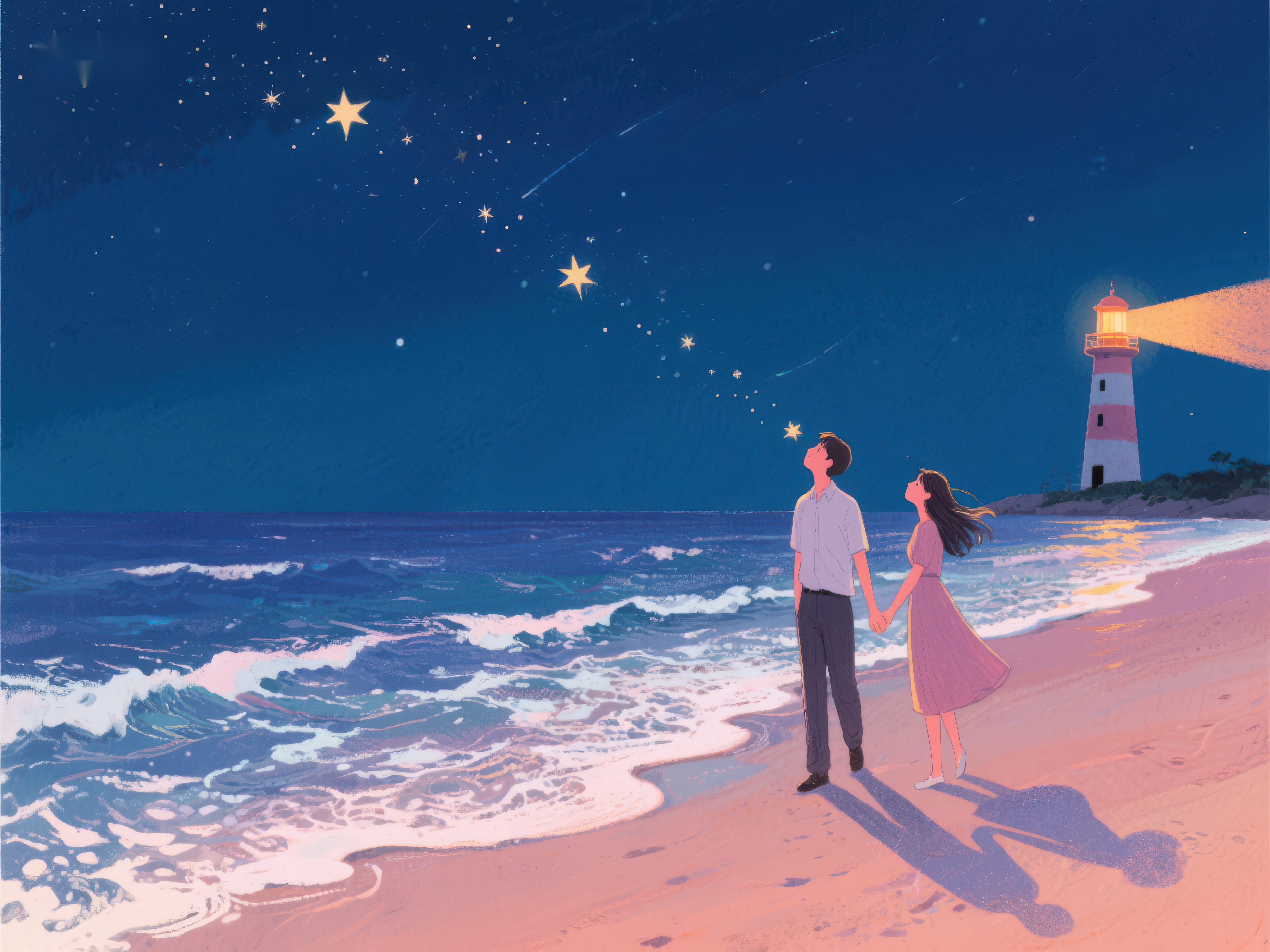 夜空下的海边情侣素材