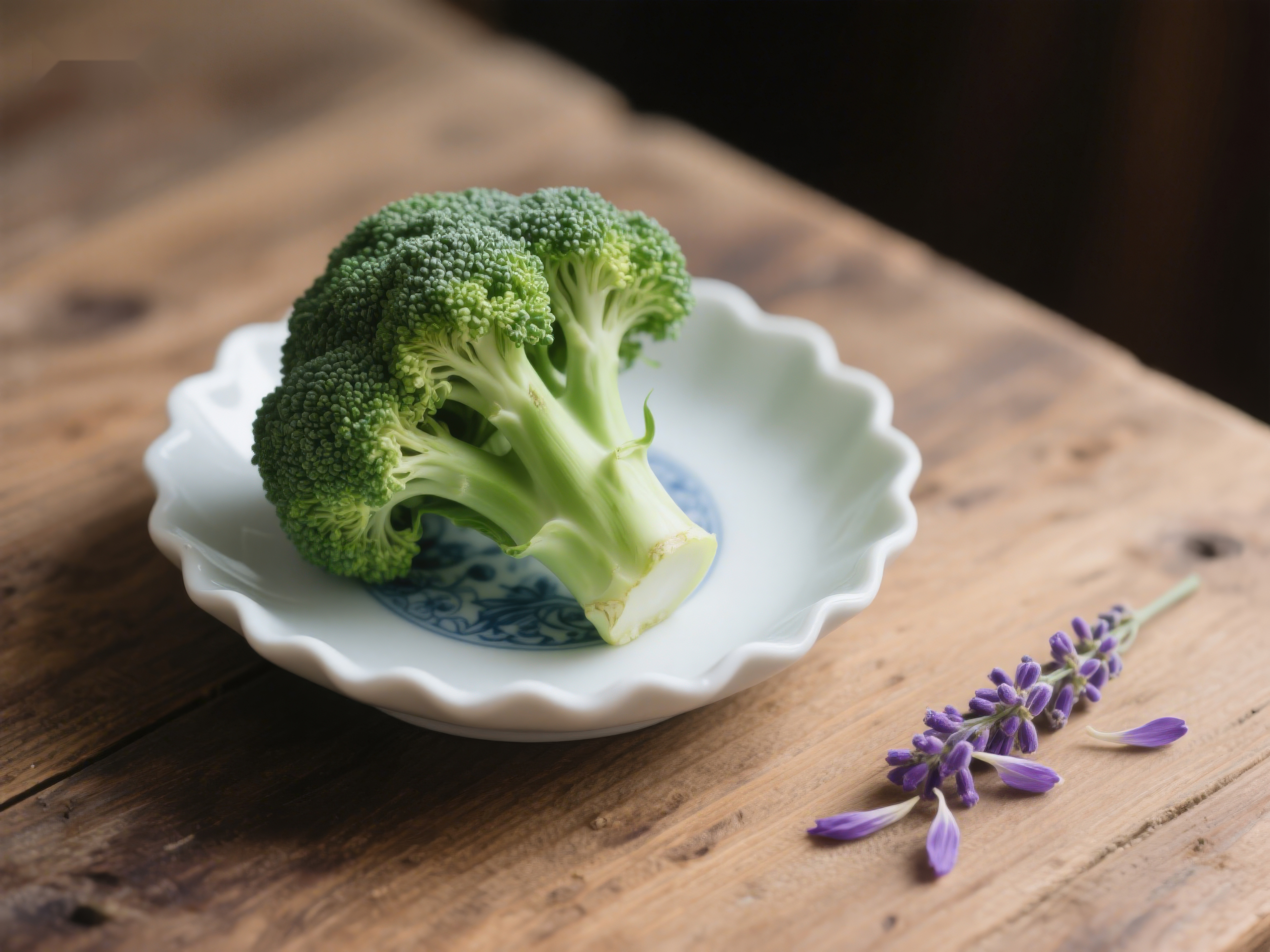 盘中西兰花与薰衣草素材