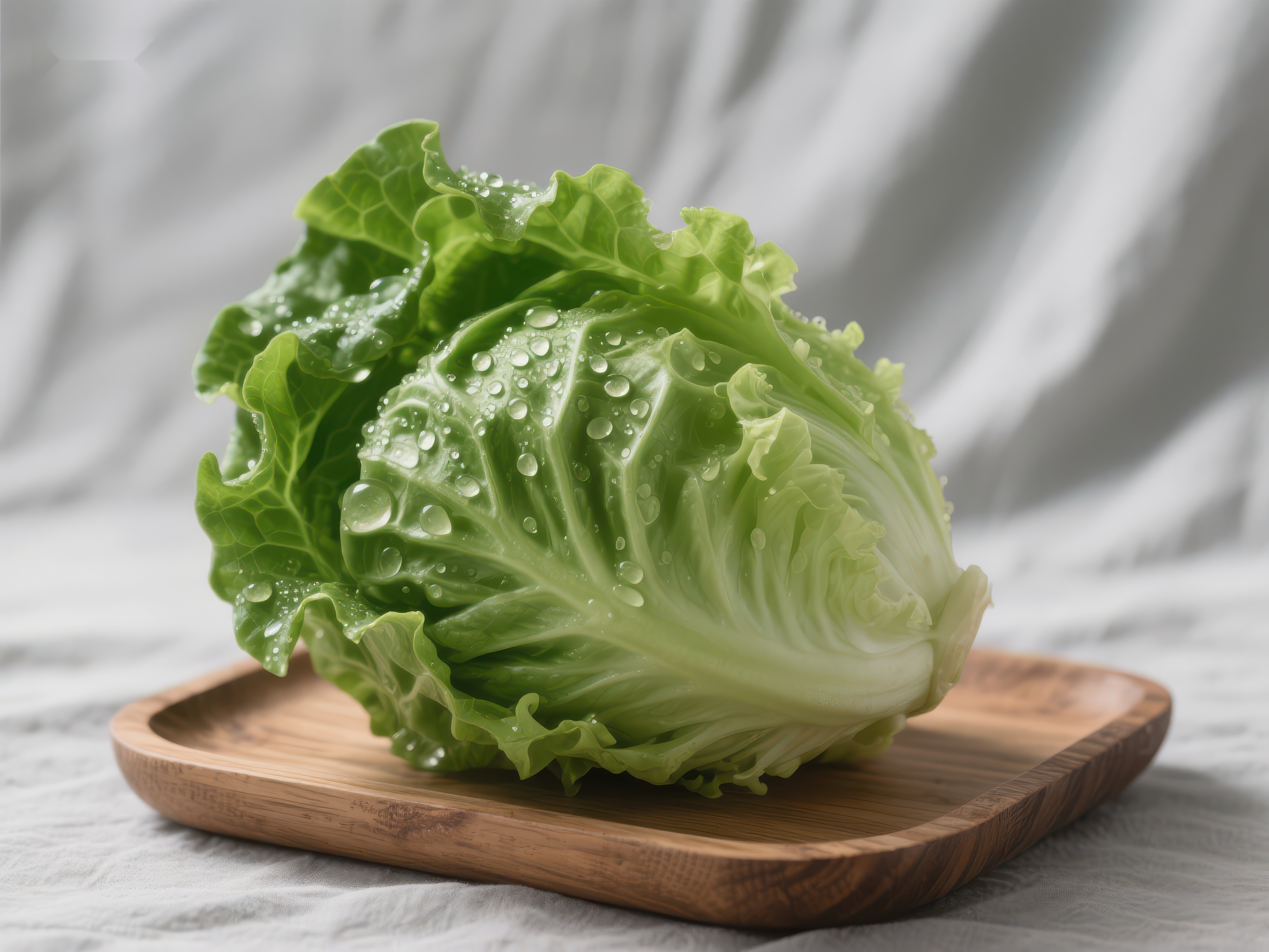 新鲜生菜置于木质托盘上素材