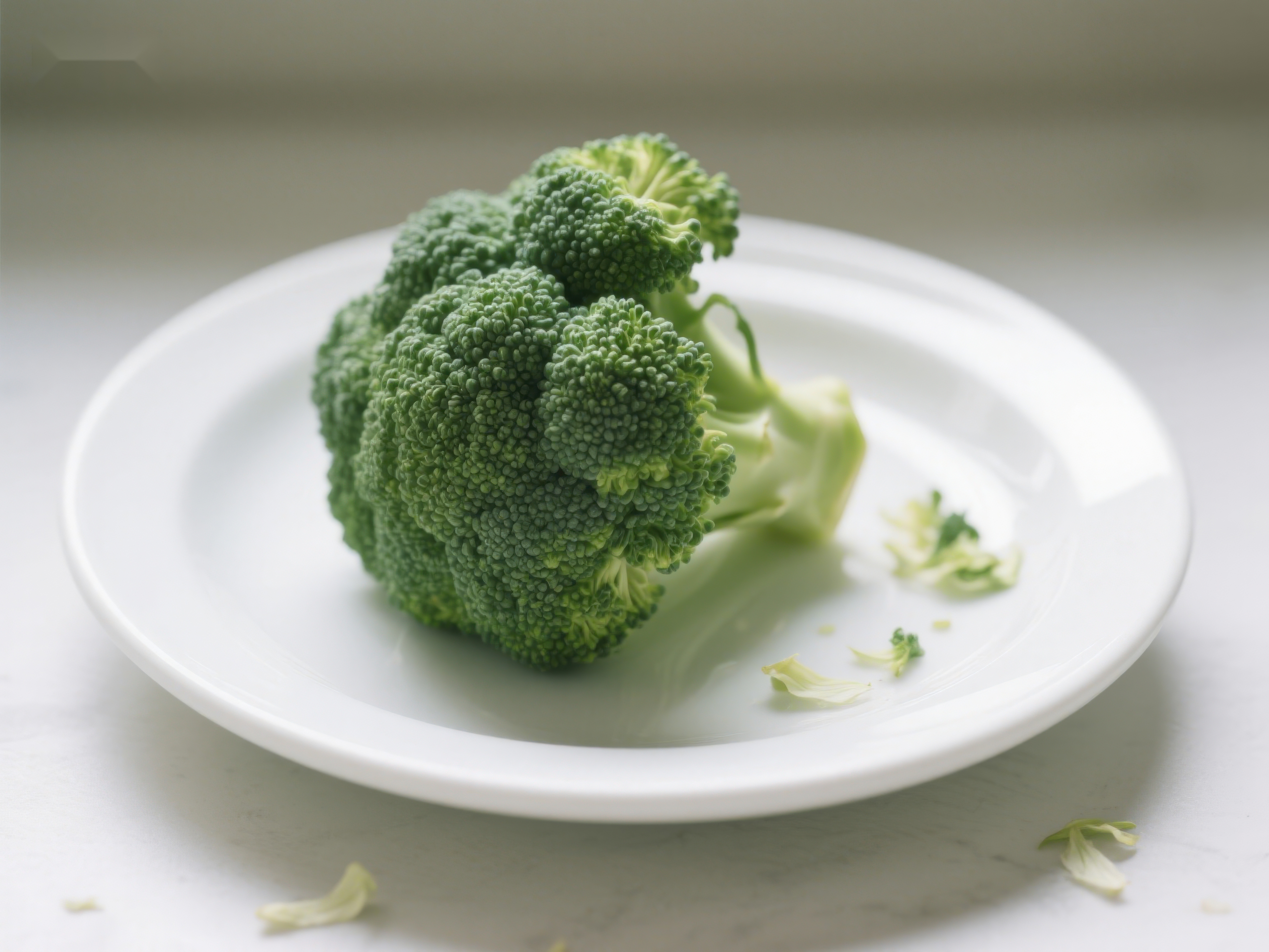 新鲜西兰花置于白色盘中素材