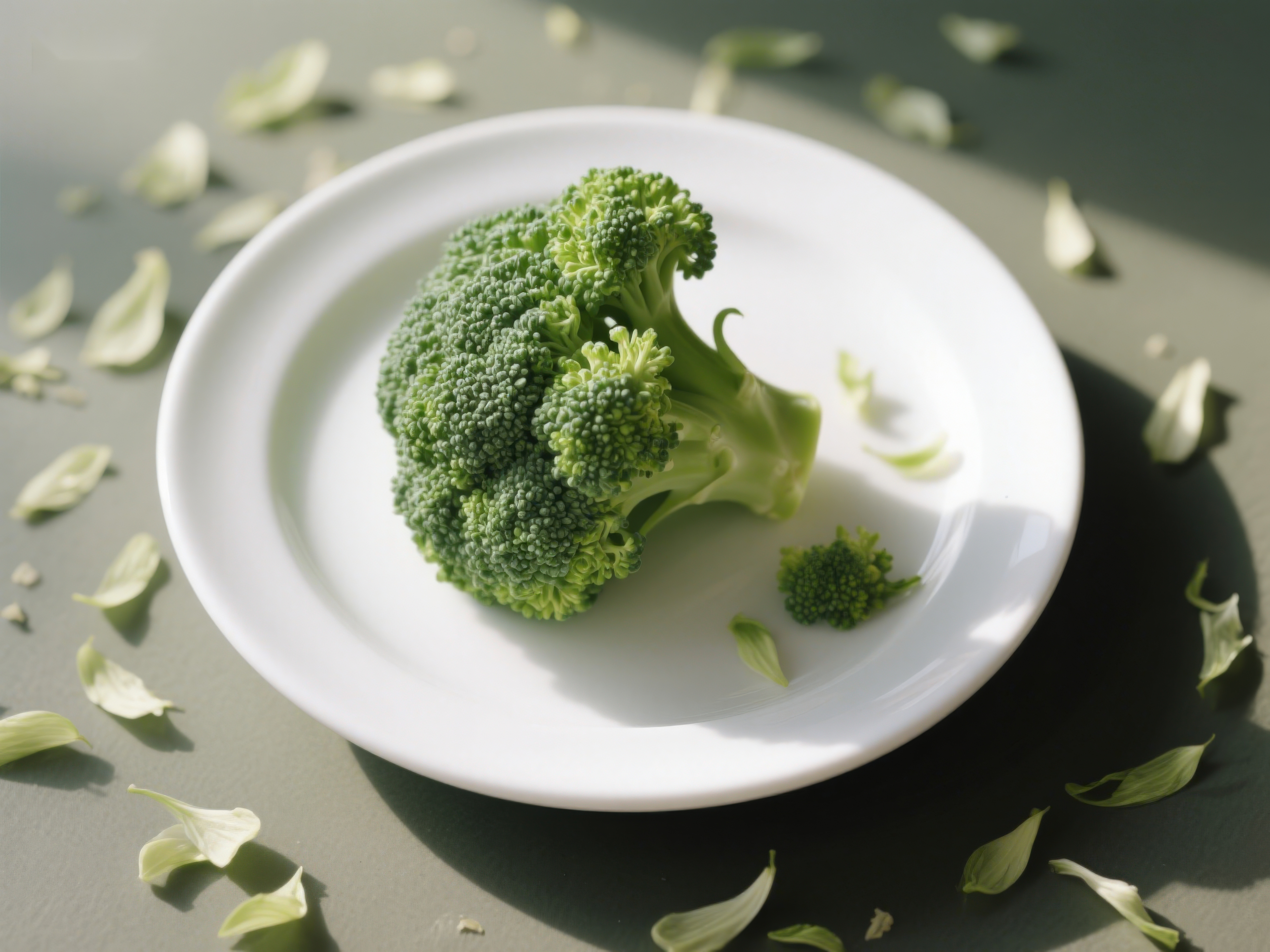 盘中的西兰花与花瓣装饰素材