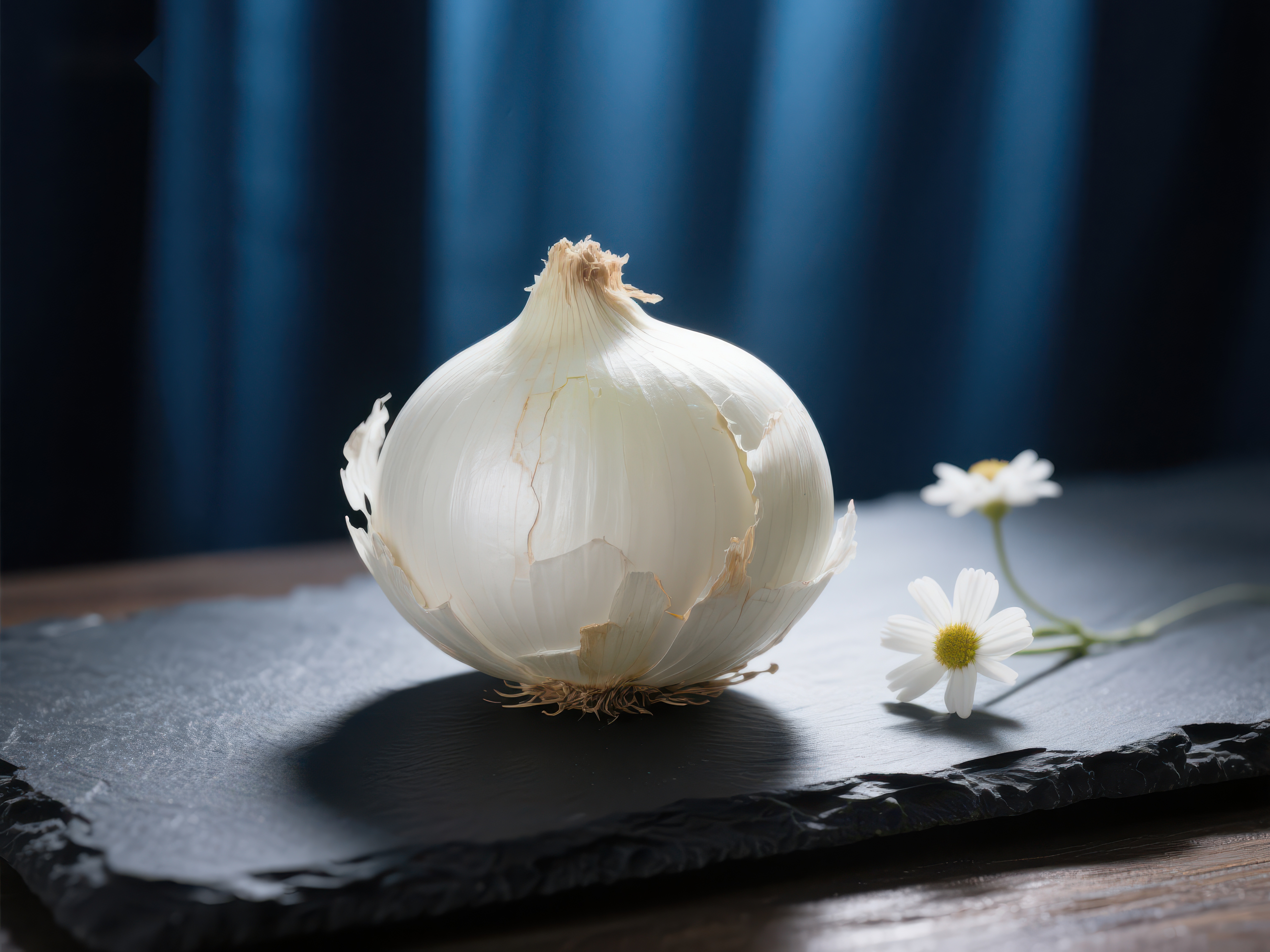 大蒜与雏菊的静物组合素材