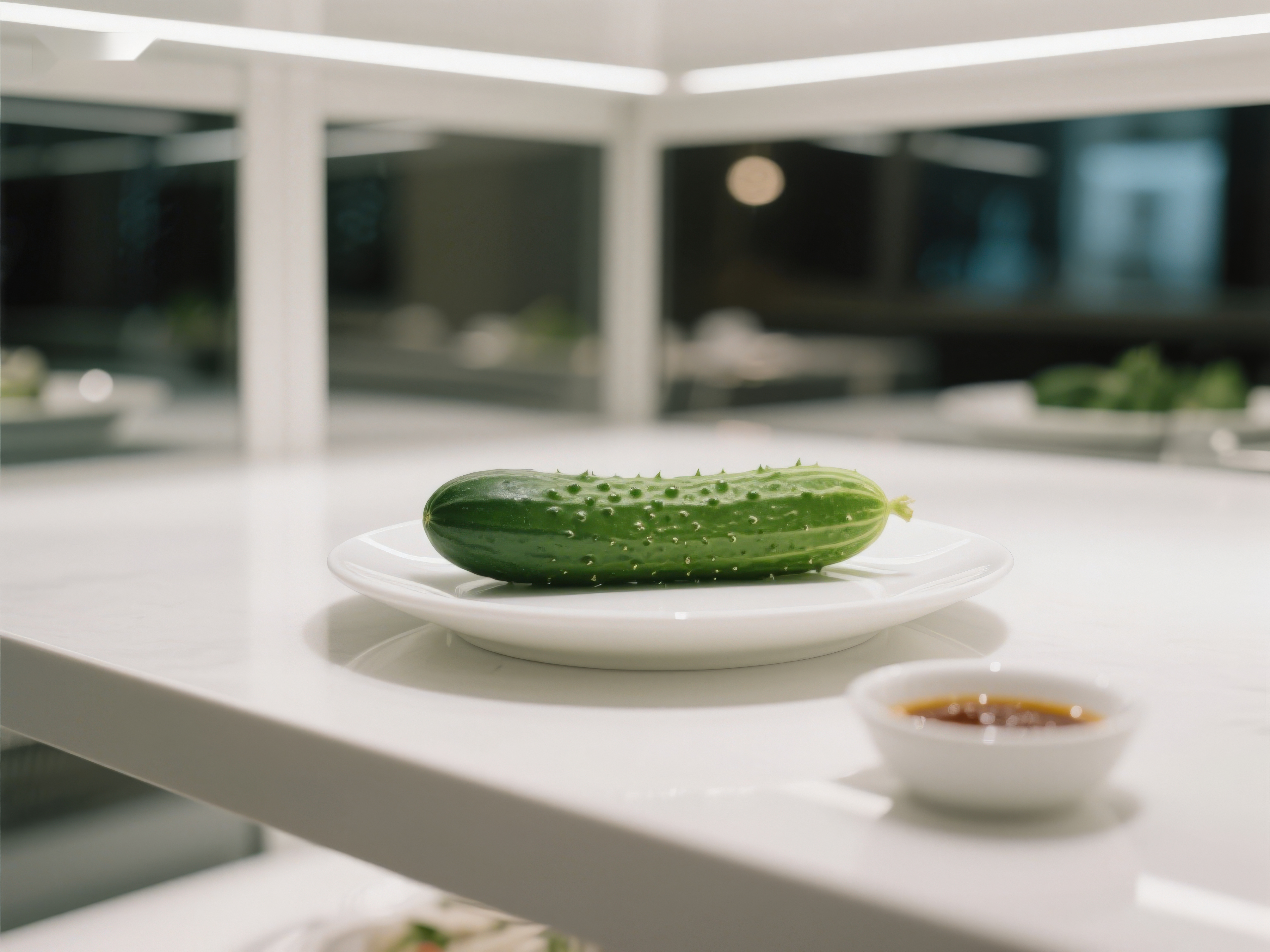 厨房台面上的黄瓜与小碟酱料素材