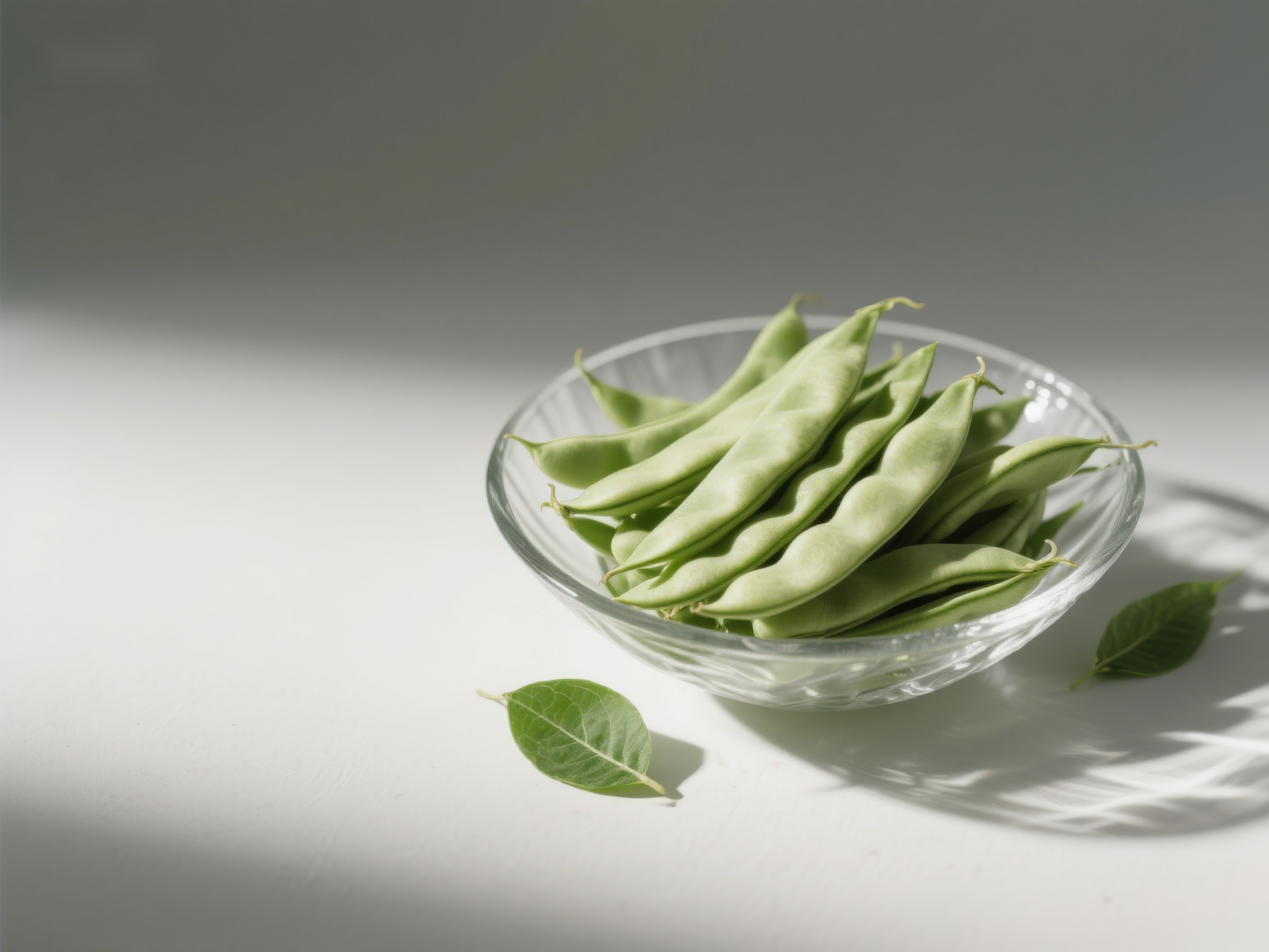 玻璃碗中的新鲜绿色豆荚素材