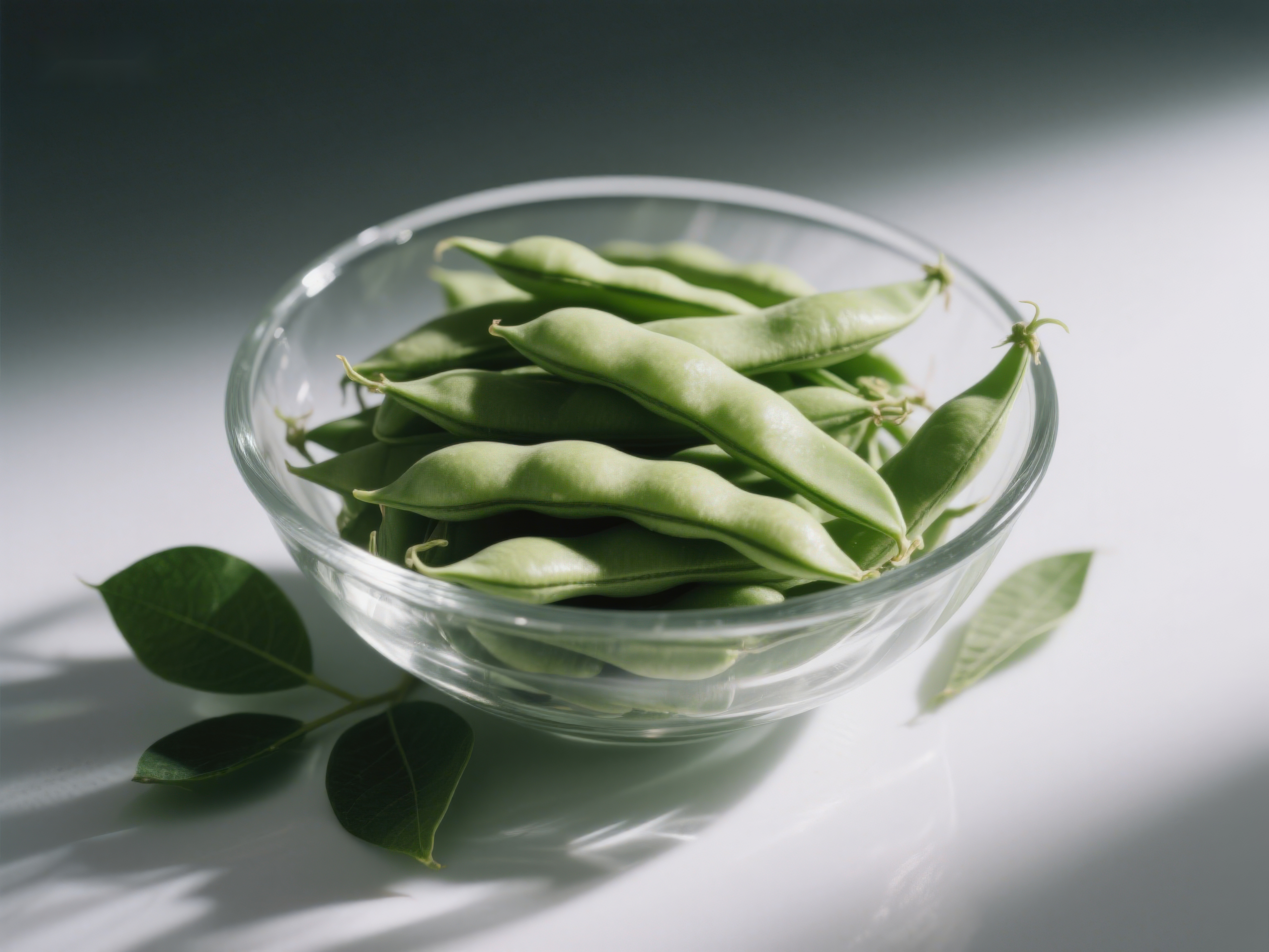 透明碗中的新鲜豆荚素材