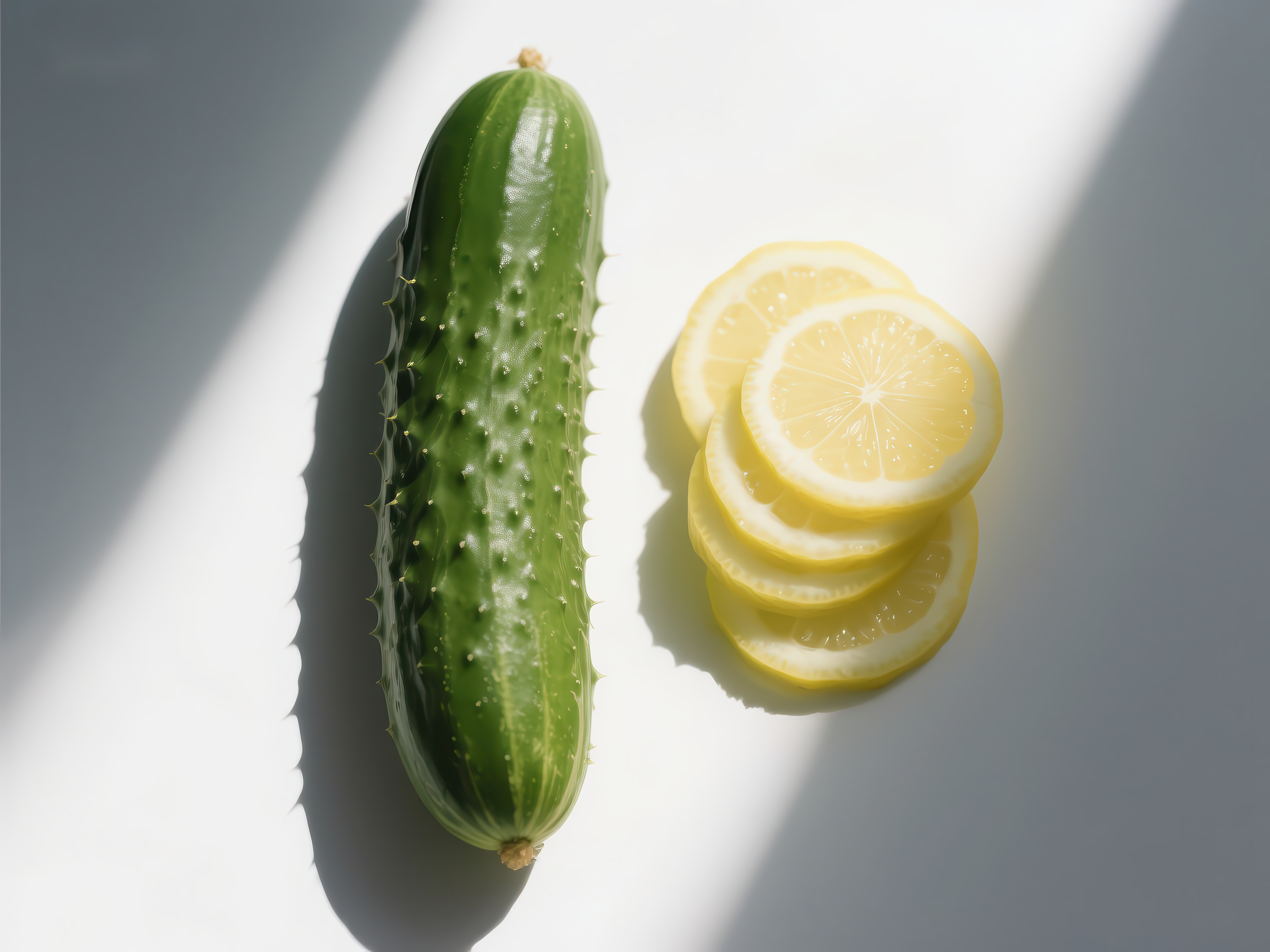 新鲜黄瓜与柠檬片的静物组合素材