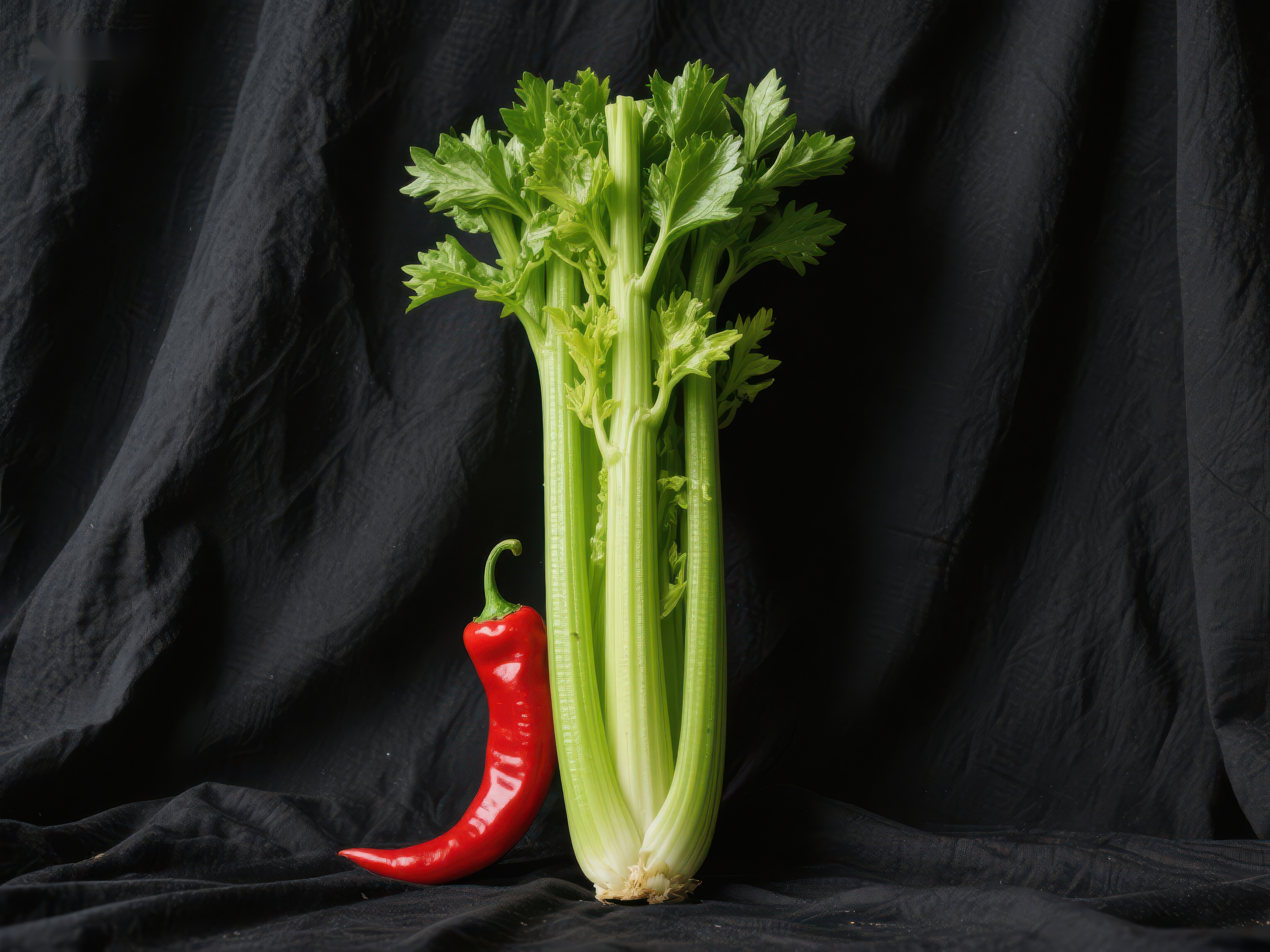 芹菜与红辣椒的对比静物素材