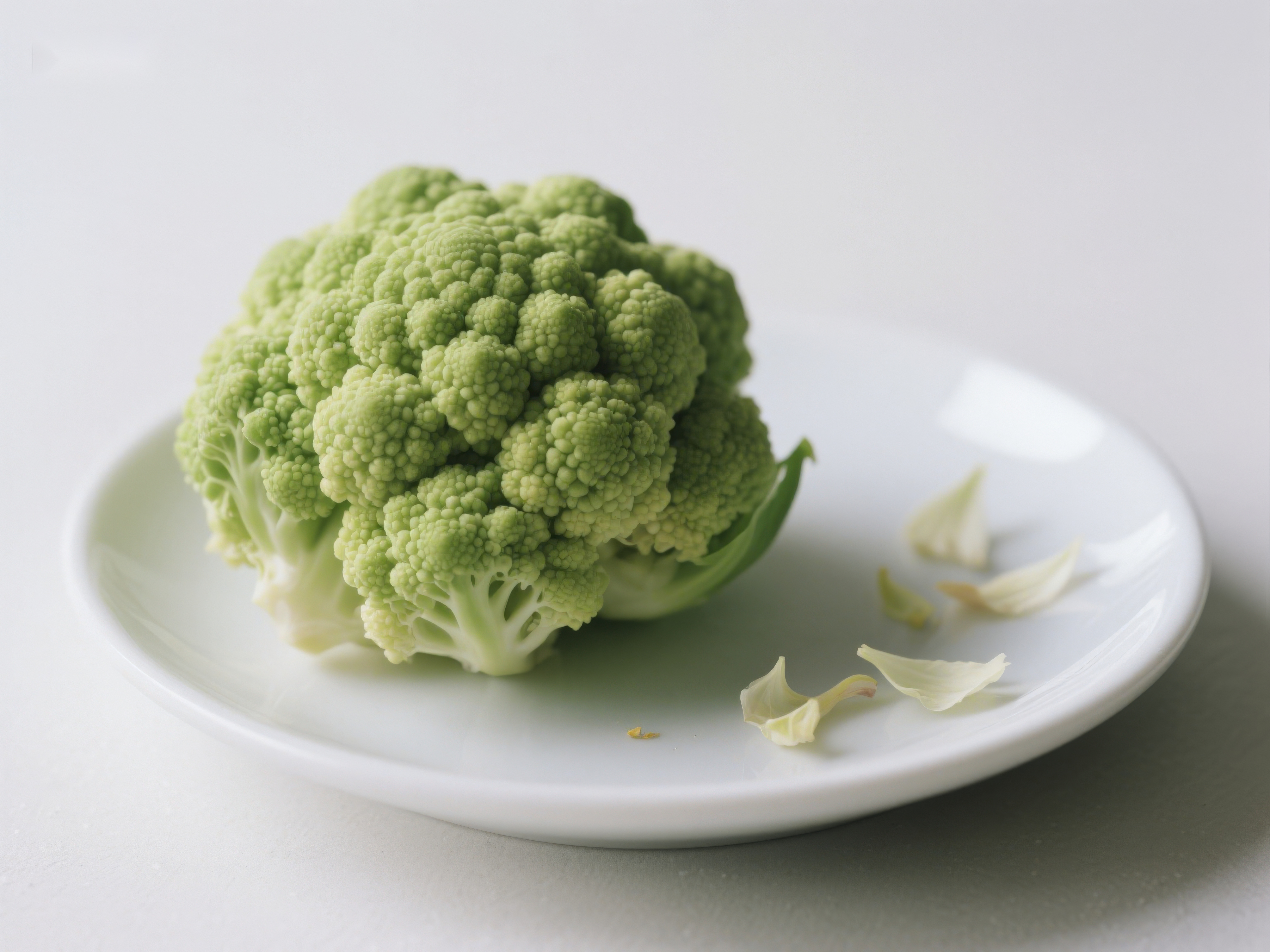 新鲜花椰菜置于白色盘中素材