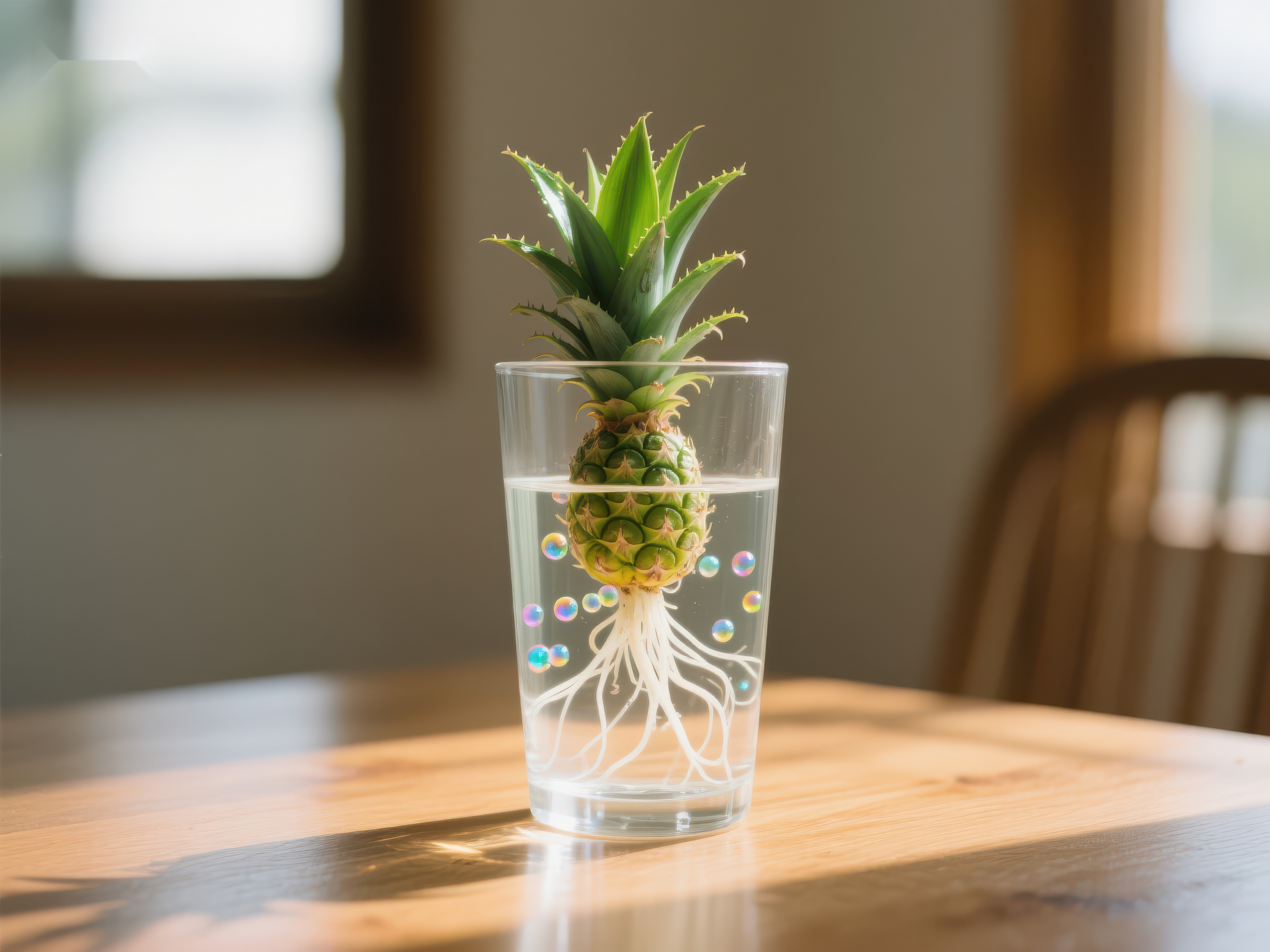 菠萝顶部在水中生根素材