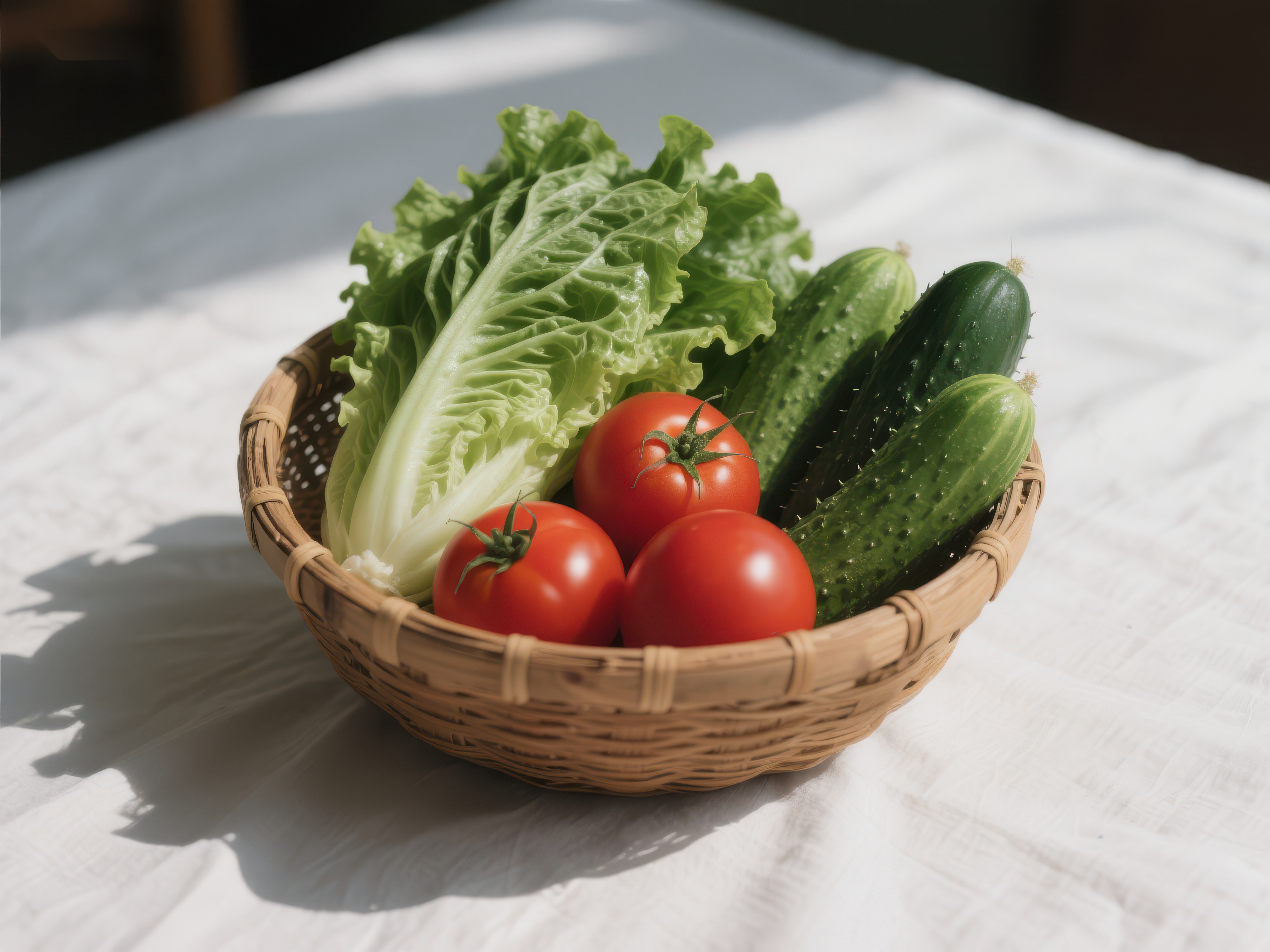 篮子里的蔬菜生菜西红柿和黄瓜素材