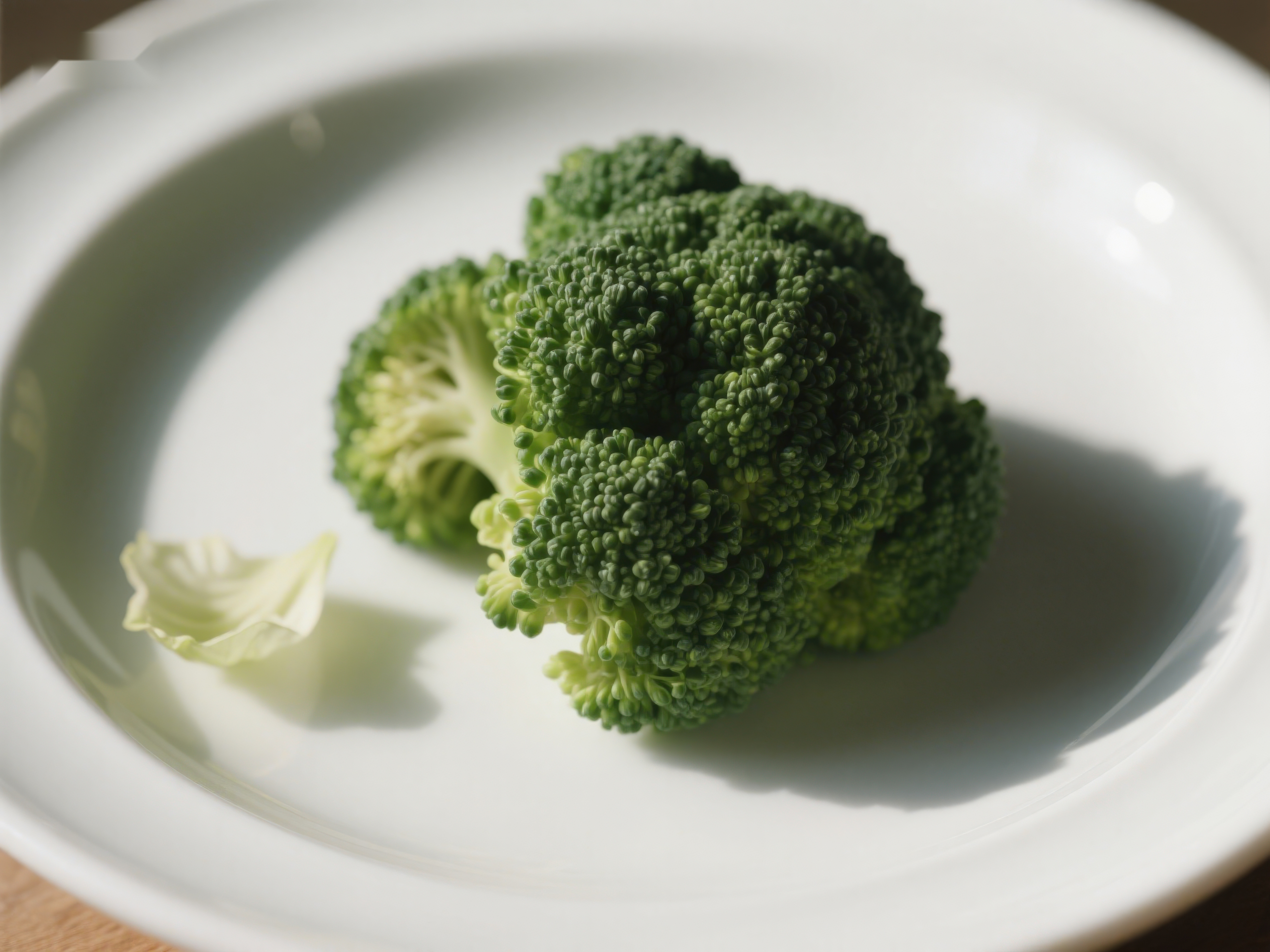 新鲜西兰花置于白色盘中素材