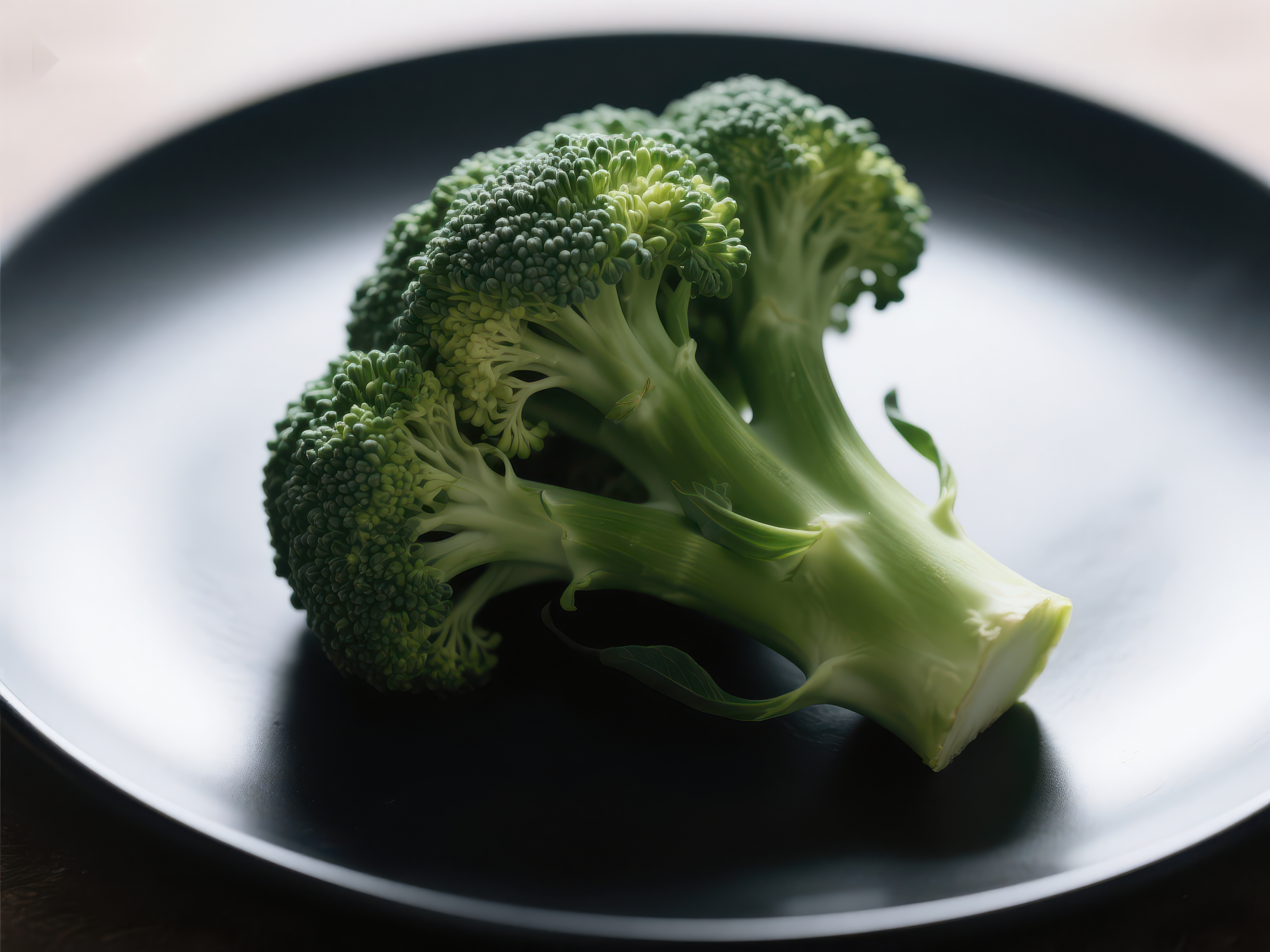新鲜西兰花置于黑色盘中素材