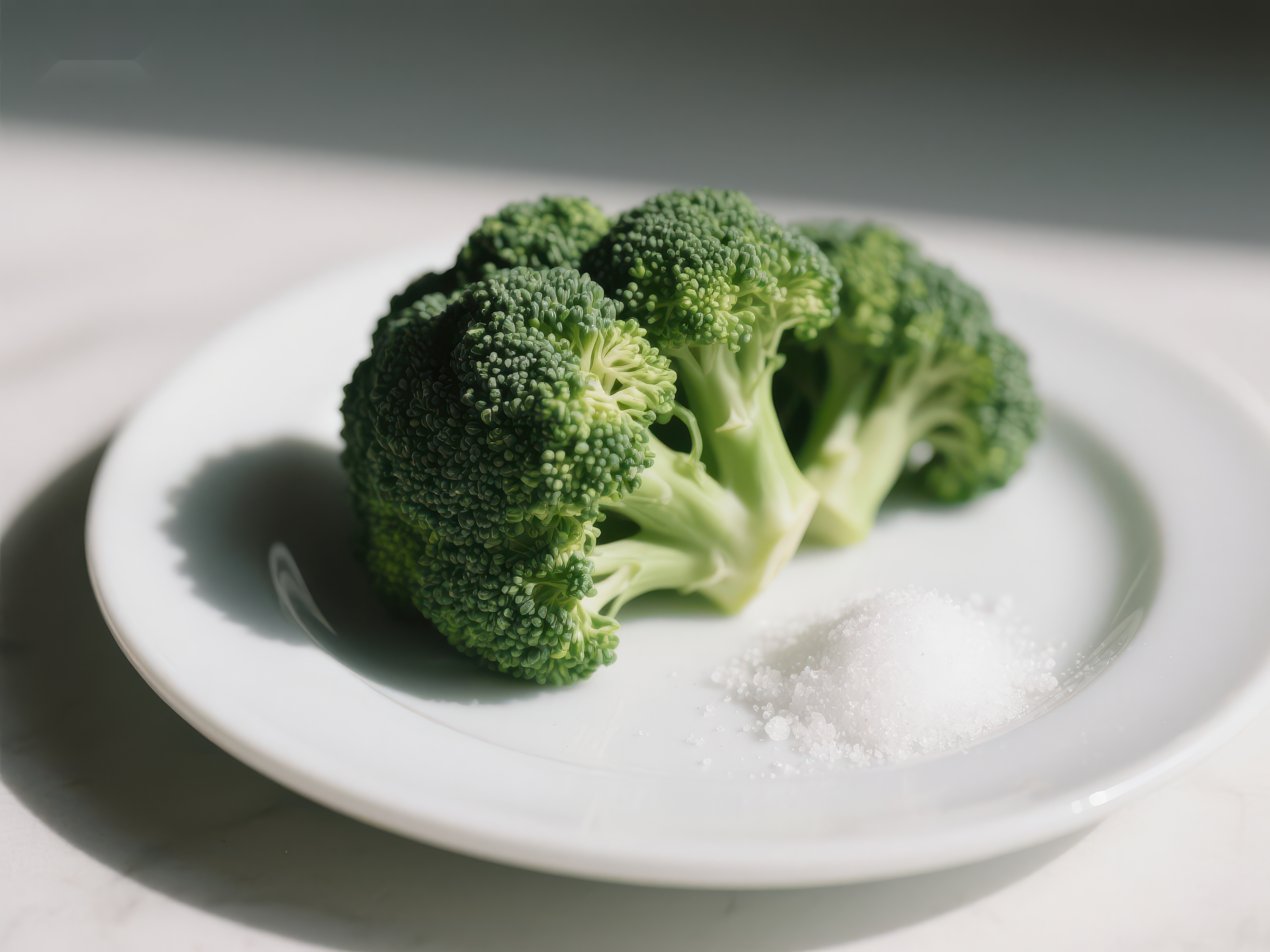 盘中的西兰花与盐粒素材