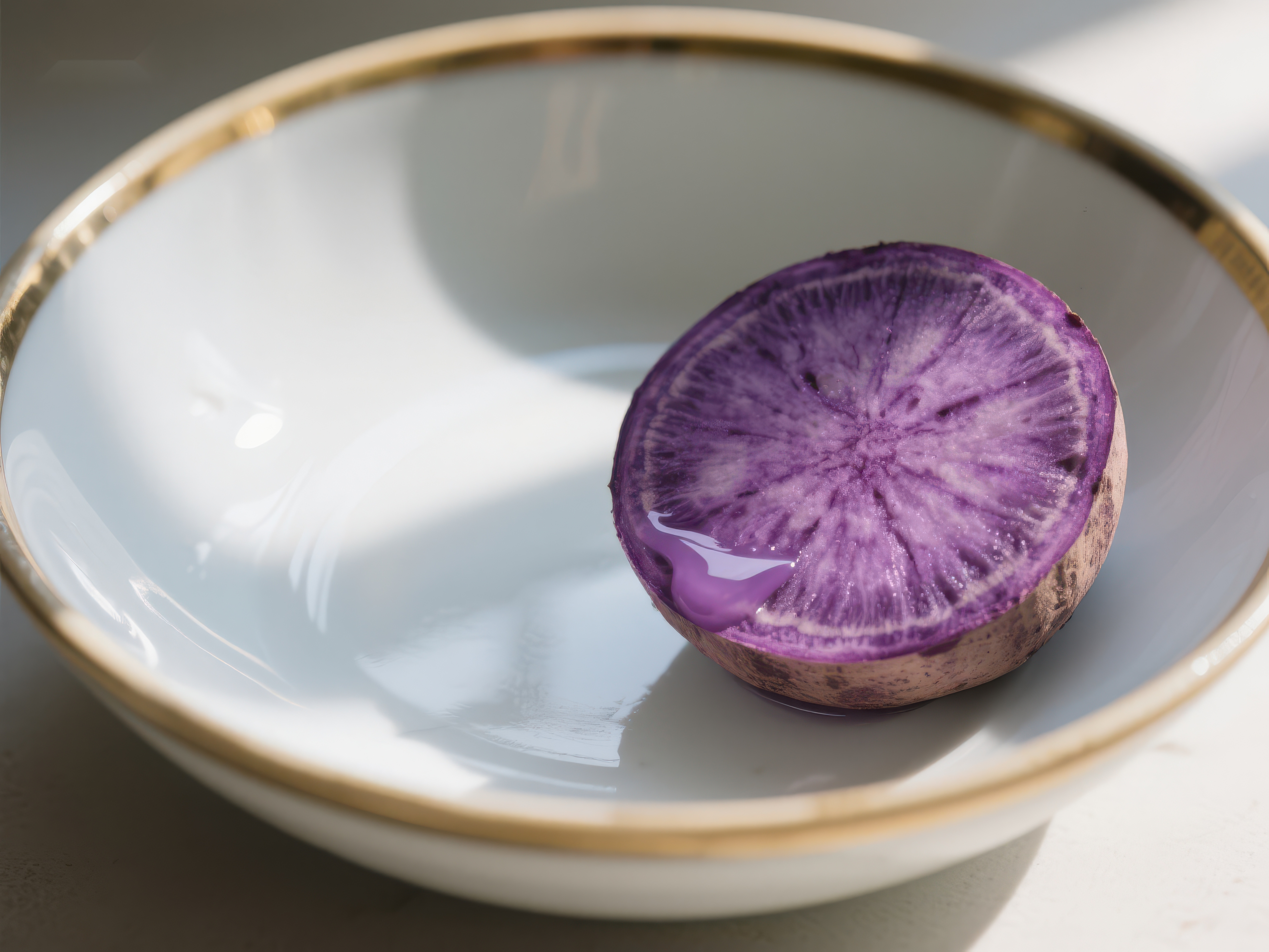 紫色切片蔬菜置于白色瓷碗中素材