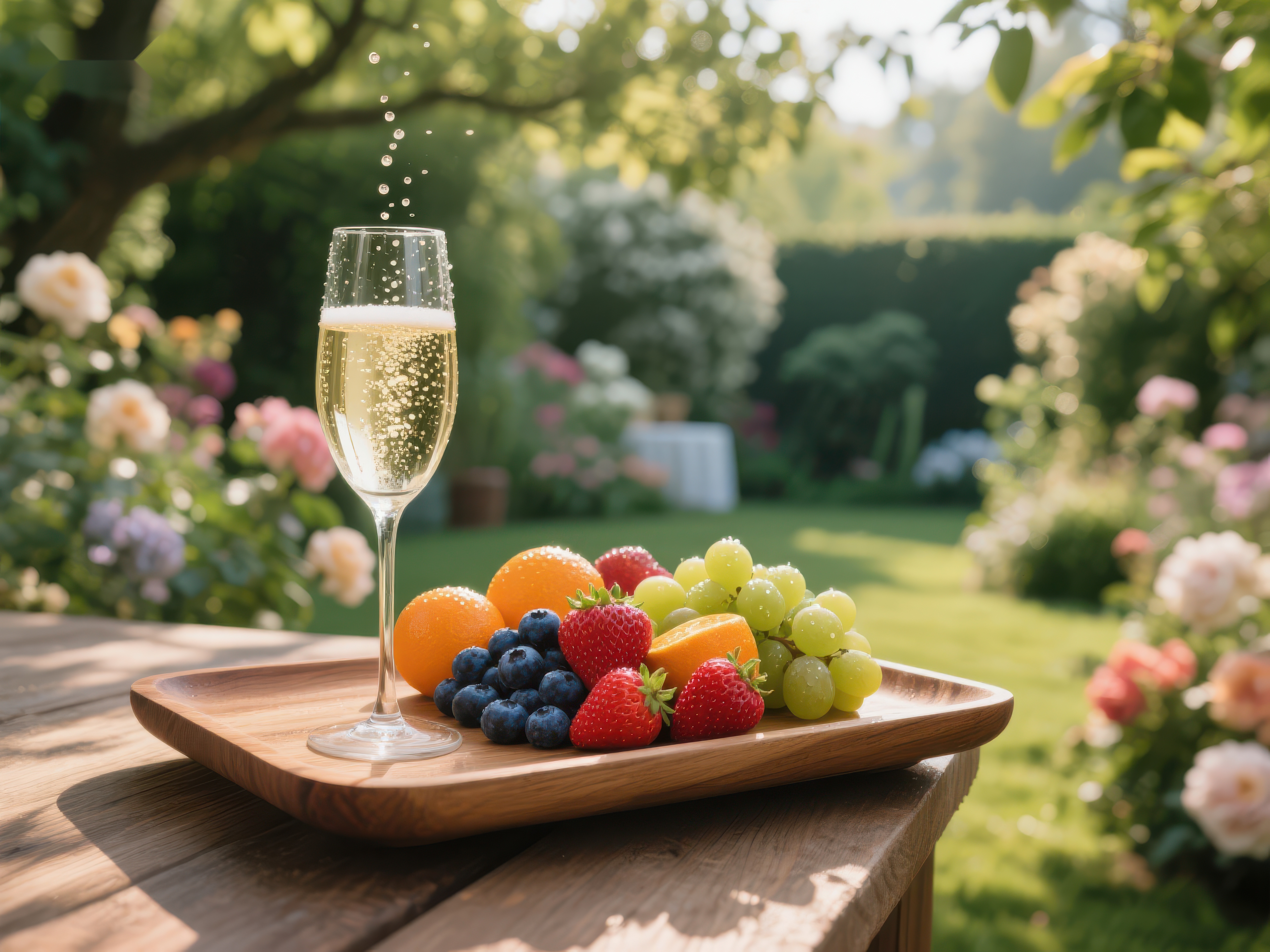花园里的水果与香槟素材