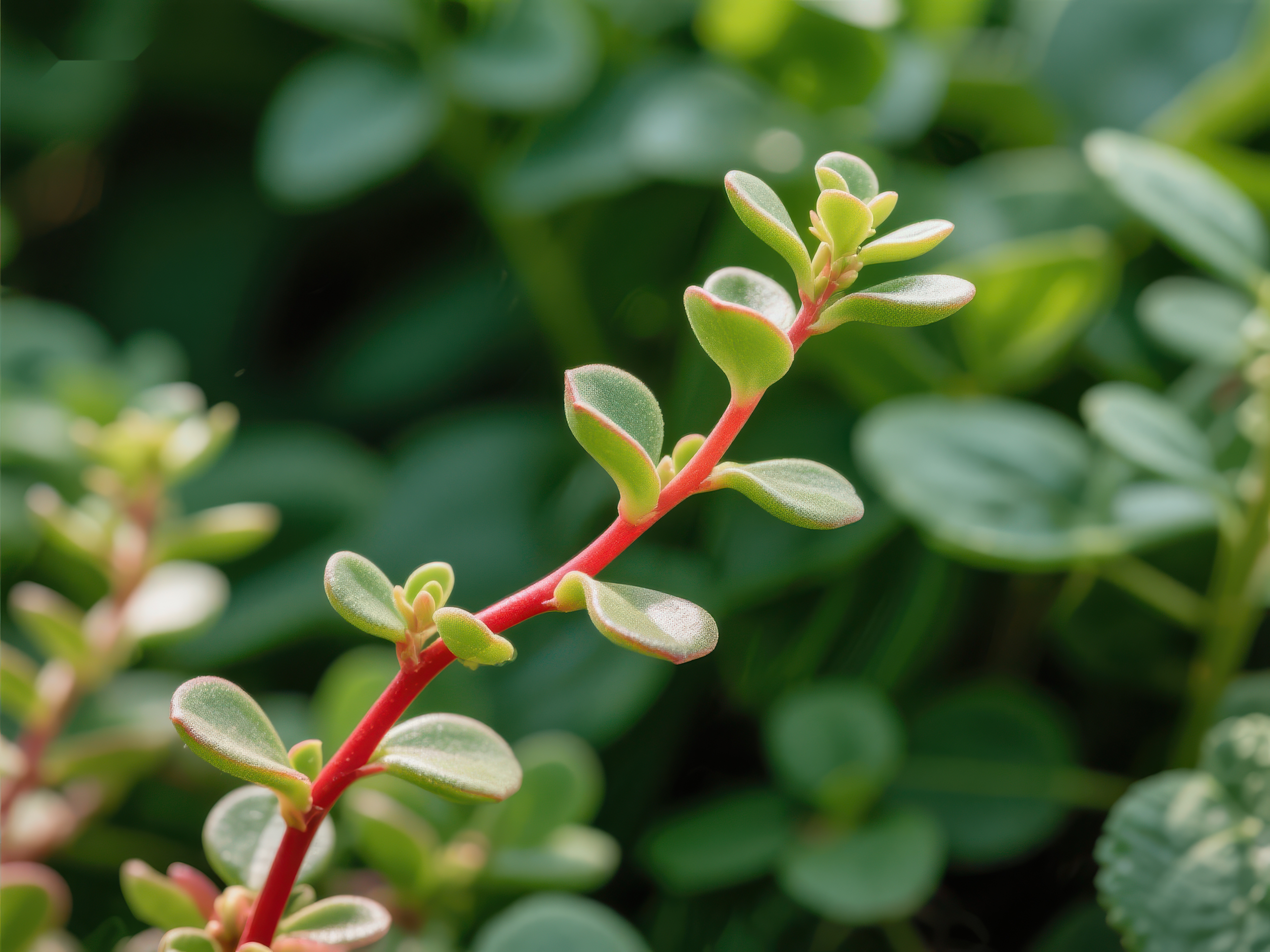 红色茎叶的植物特写素材
