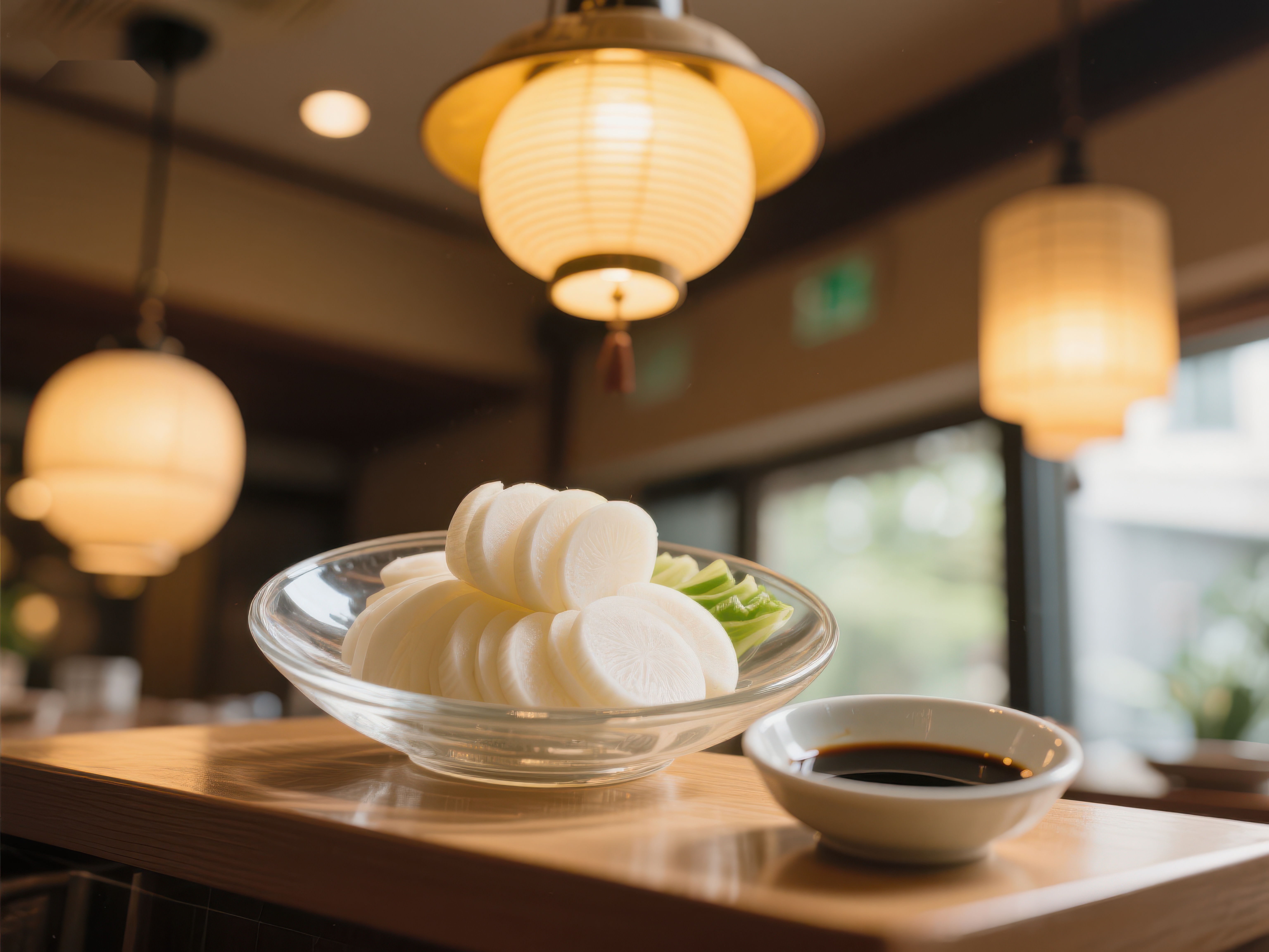 日式料理中的白萝卜配酱油素材