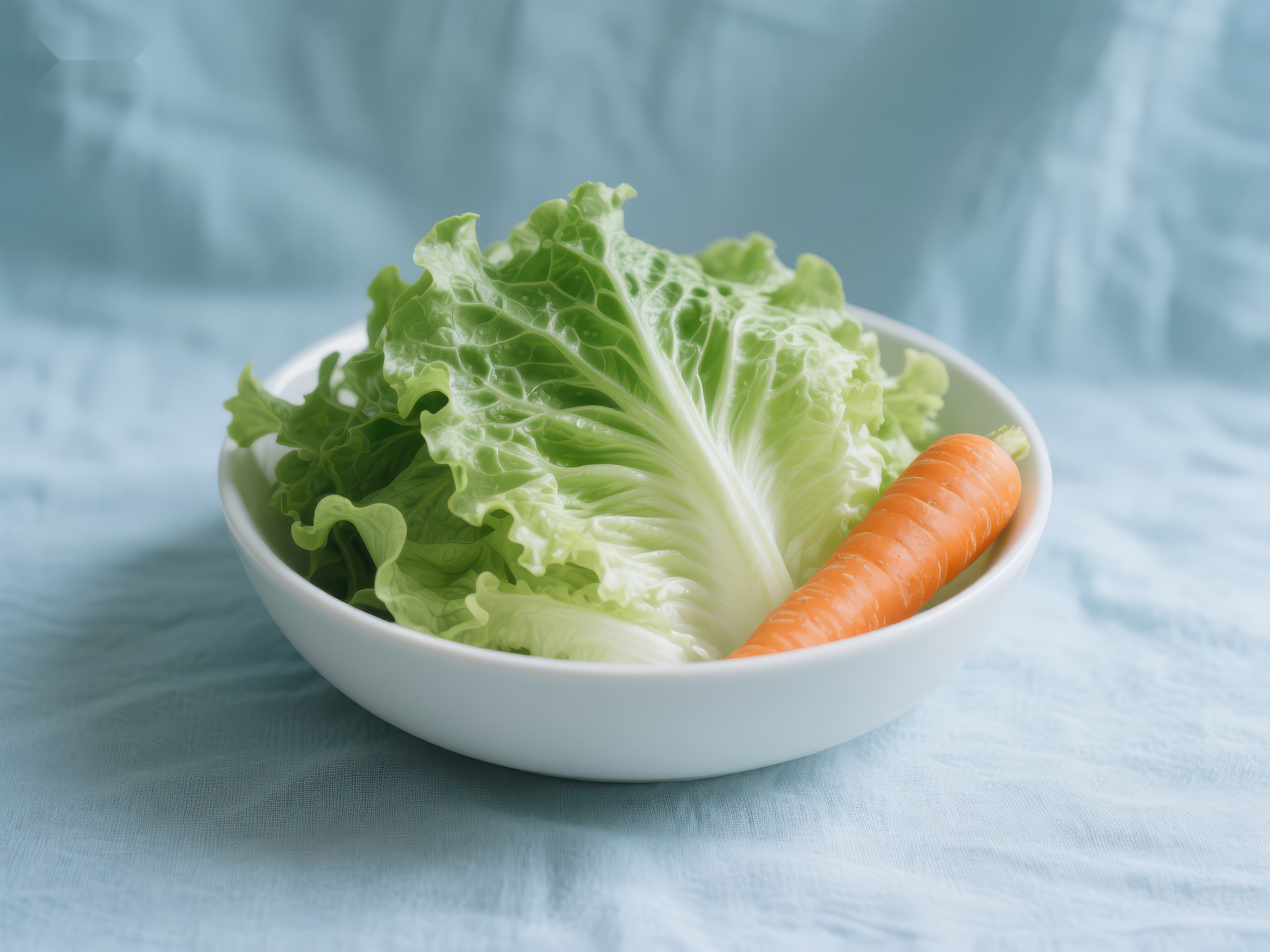 新鲜生菜与胡萝卜置于白色碗中素材