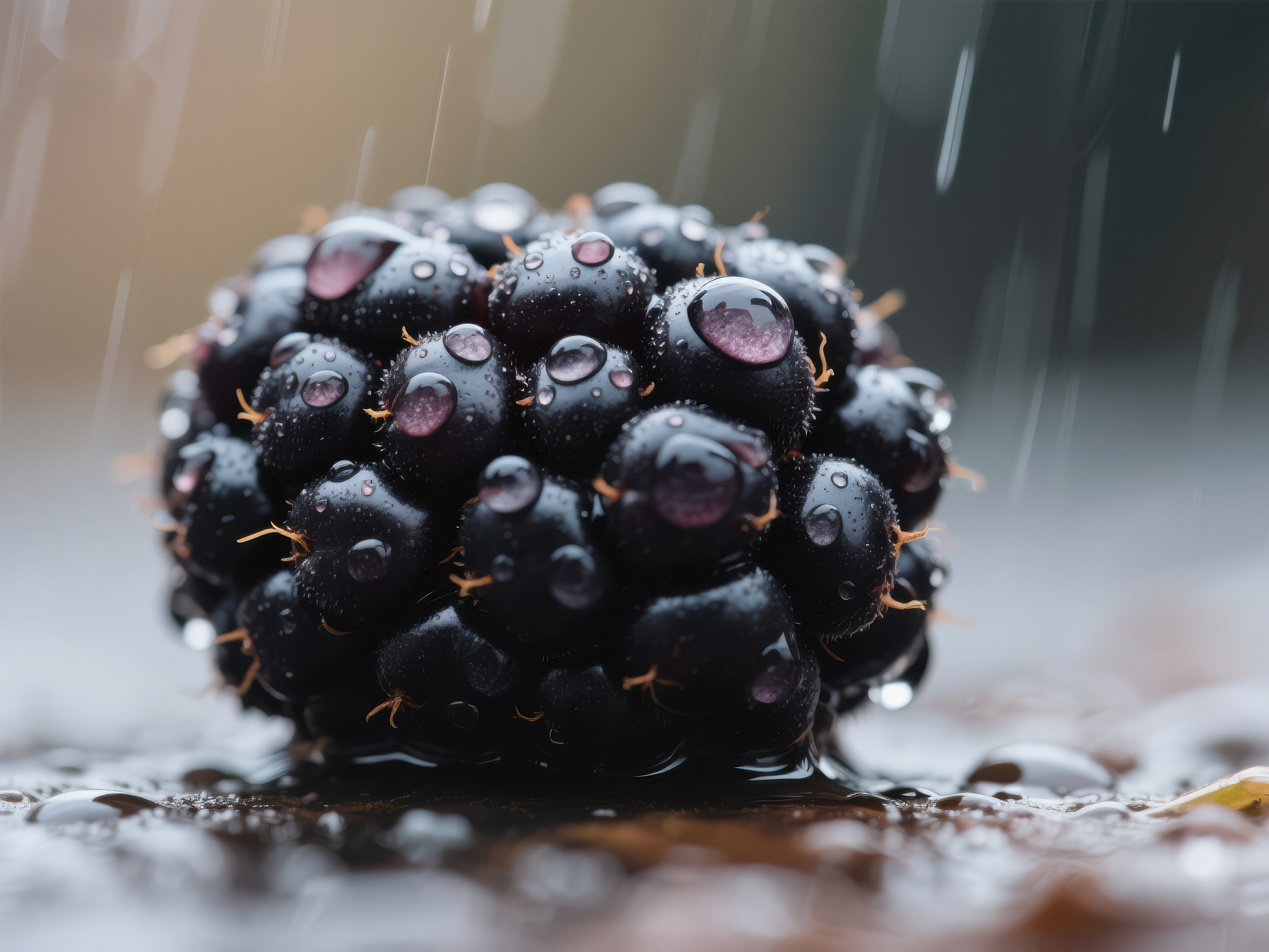雨中黑莓水珠晶莹素材