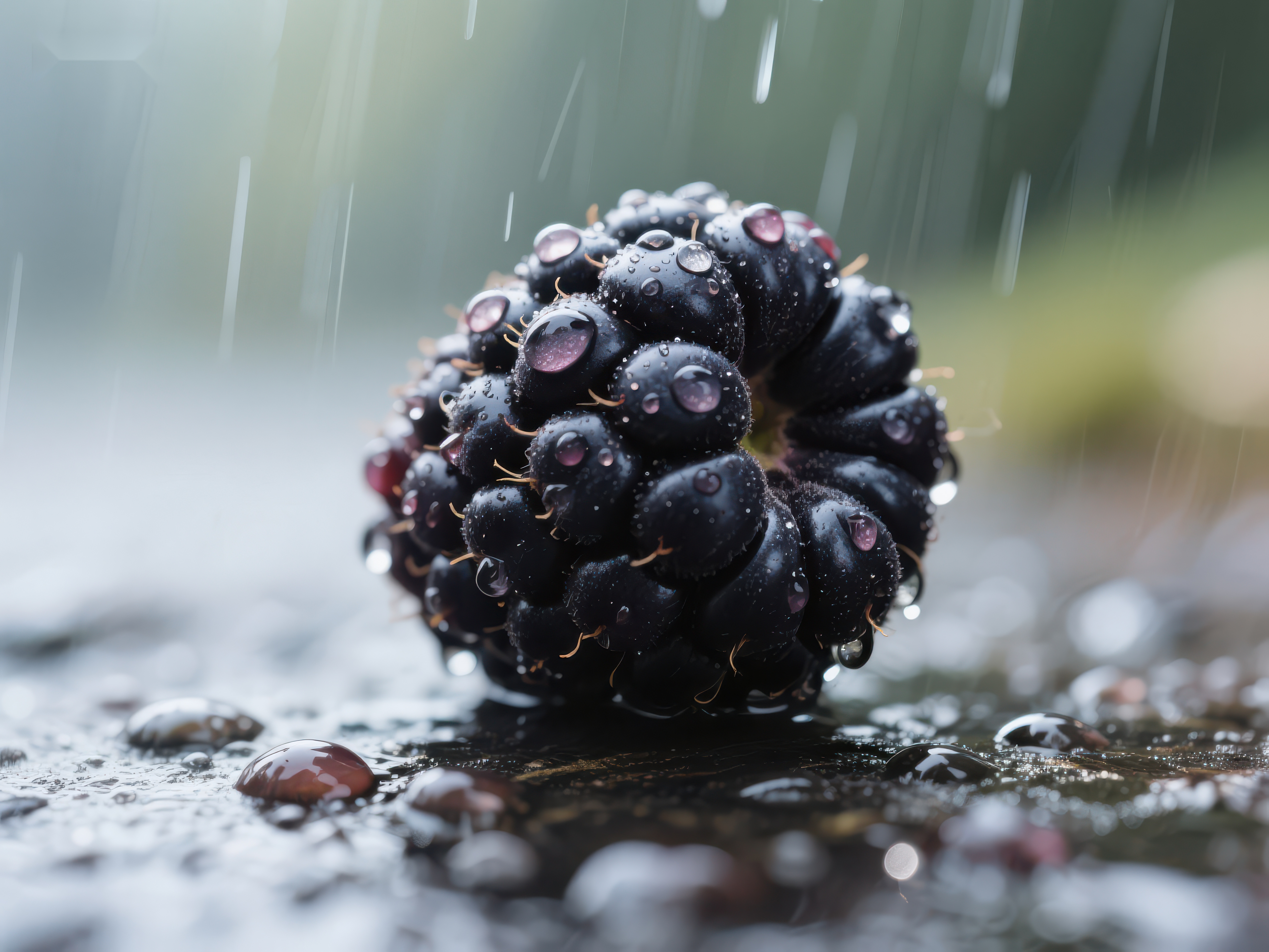 雨中黑莓水珠点缀素材